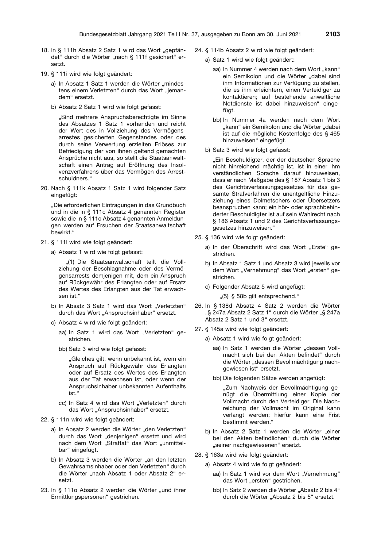 BGBl. 2021, Seite 2103 — Originalseite als Abbildung