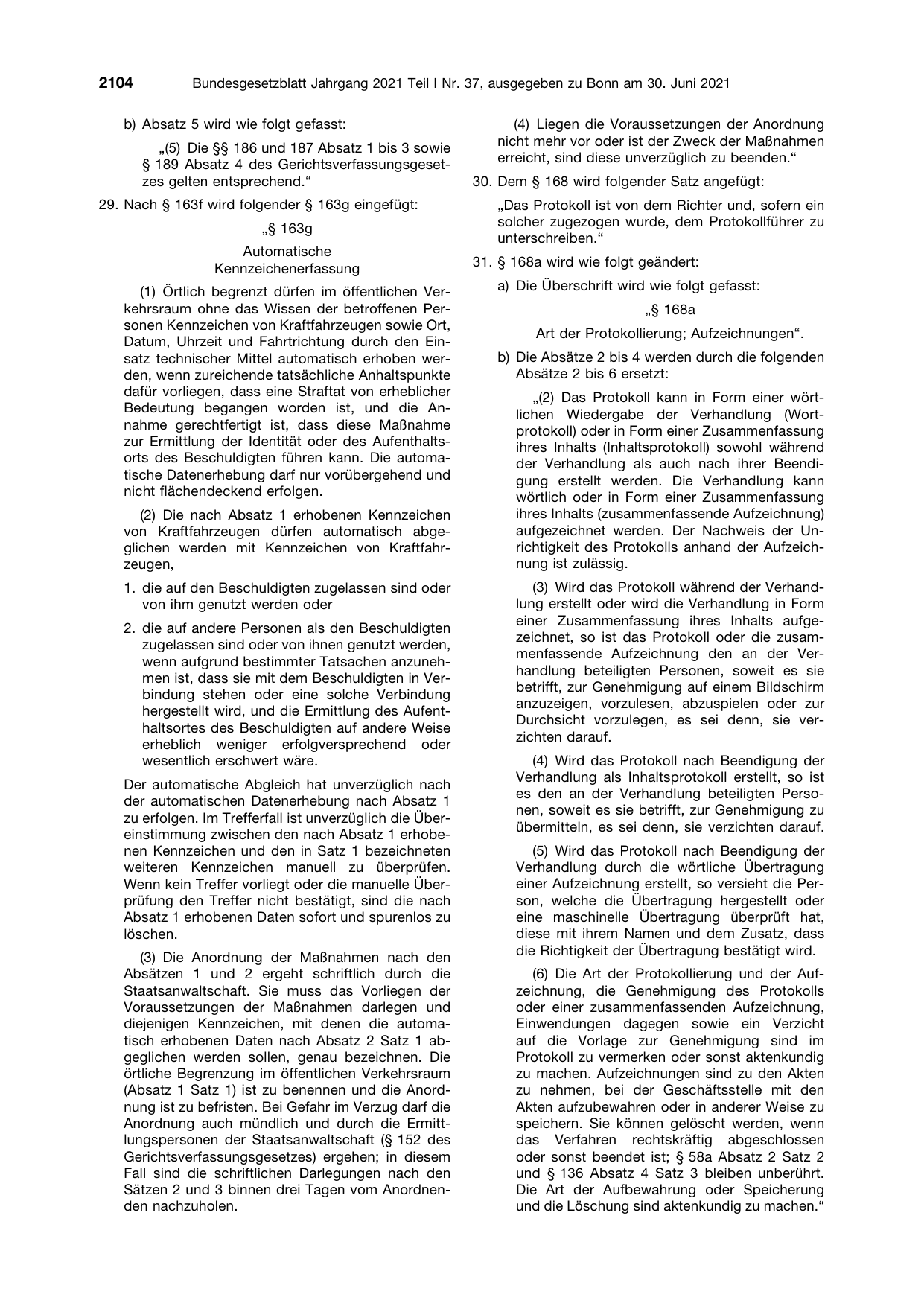 BGBl. 2021, Seite 2104 — Originalseite als Abbildung