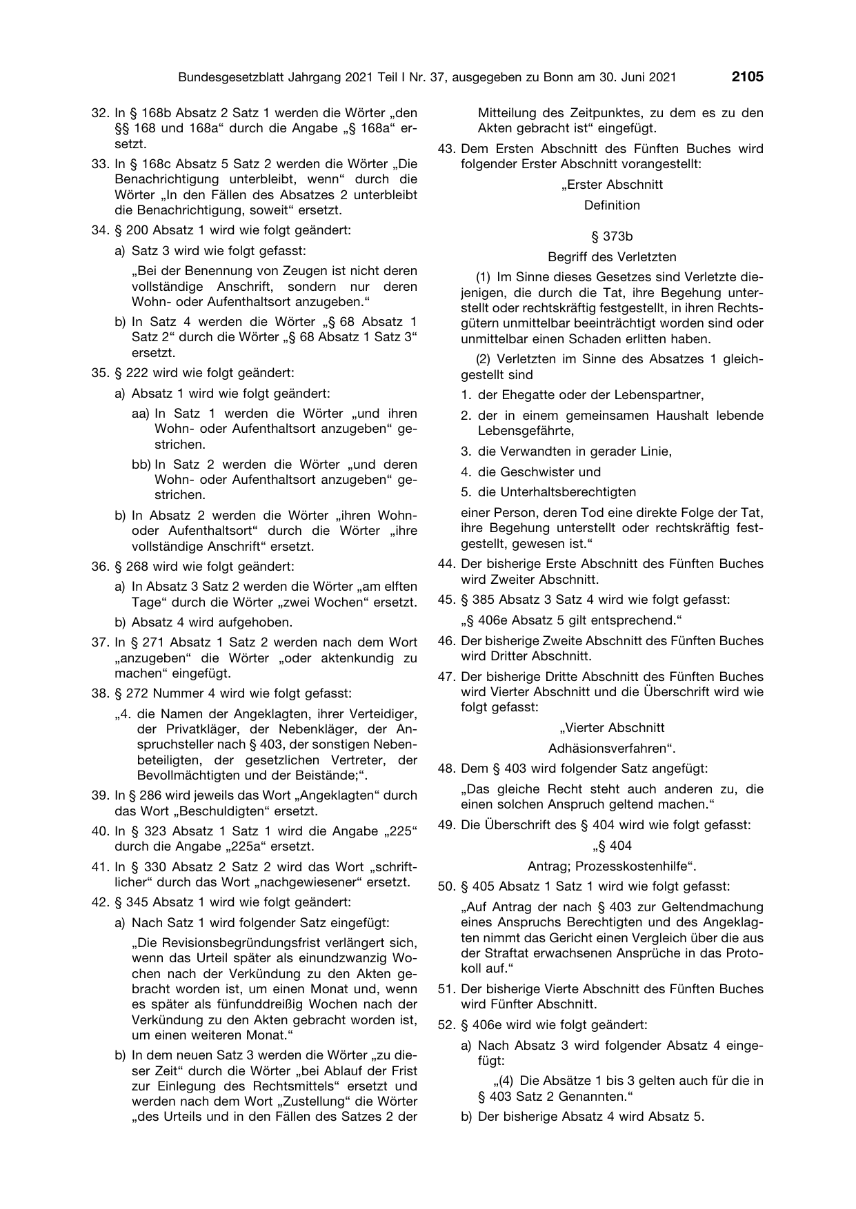 BGBl. 2021, Seite 2105 — Originalseite als Abbildung