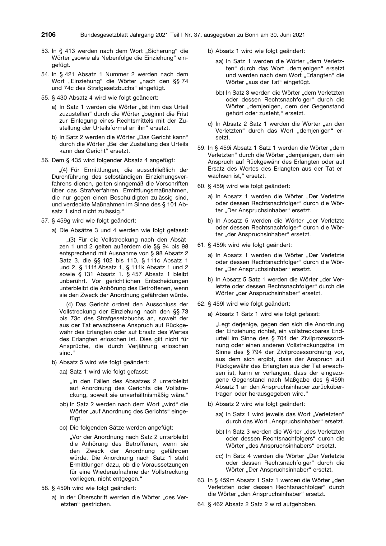BGBl. 2021, Seite 2106 — Originalseite als Abbildung