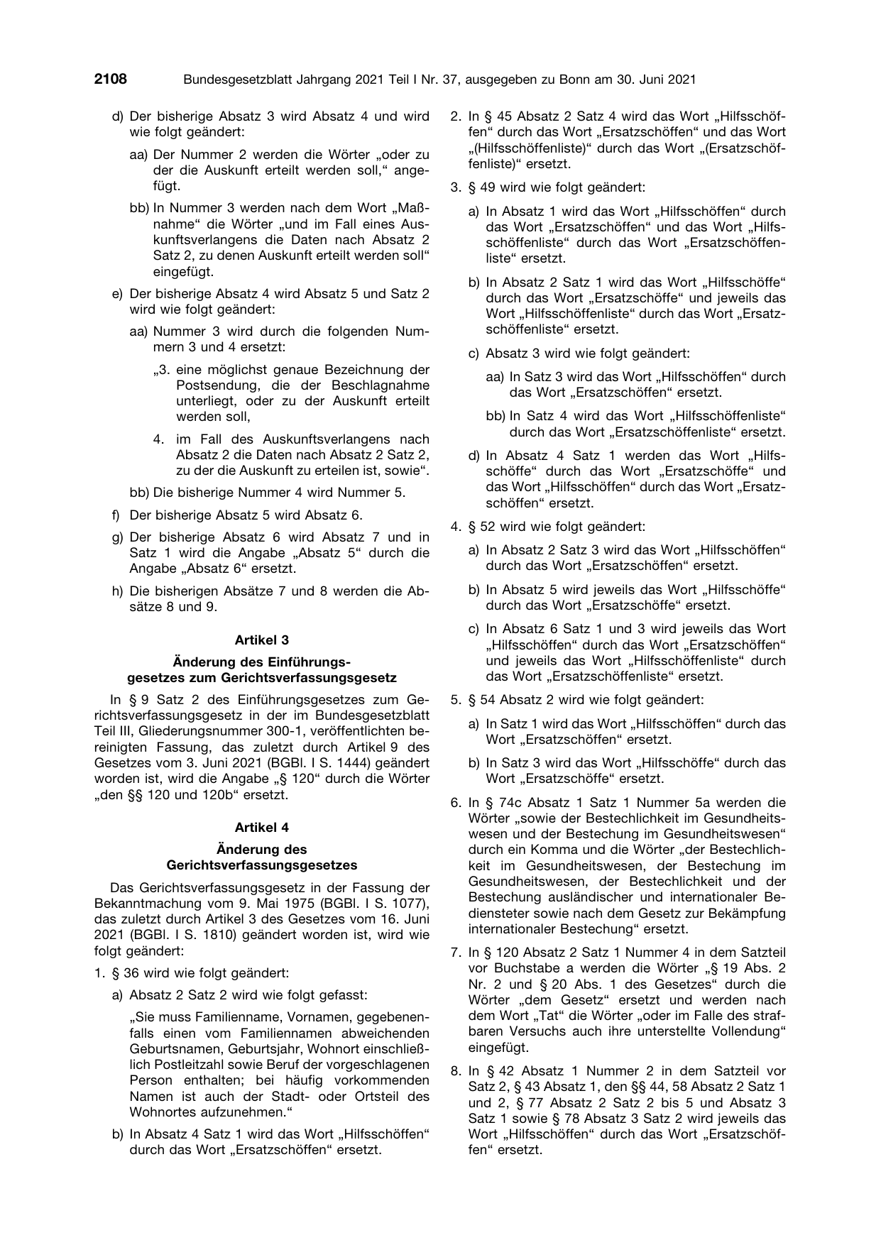 BGBl. 2021, Seite 2108 — Originalseite als Abbildung