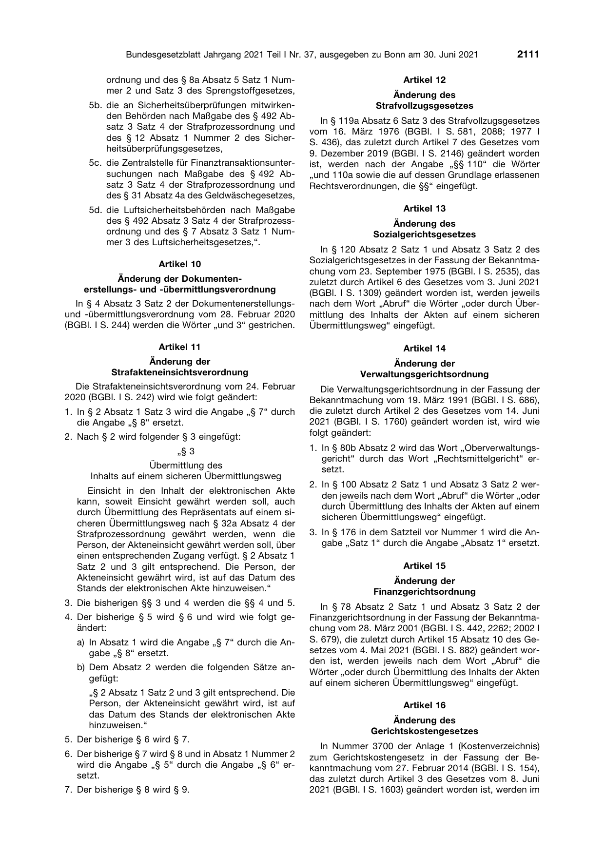BGBl. 2021, Seite 2111 — Originalseite als Abbildung