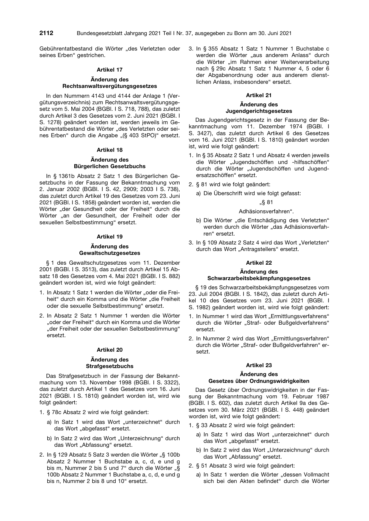 BGBl. 2021, Seite 2112 — Originalseite als Abbildung