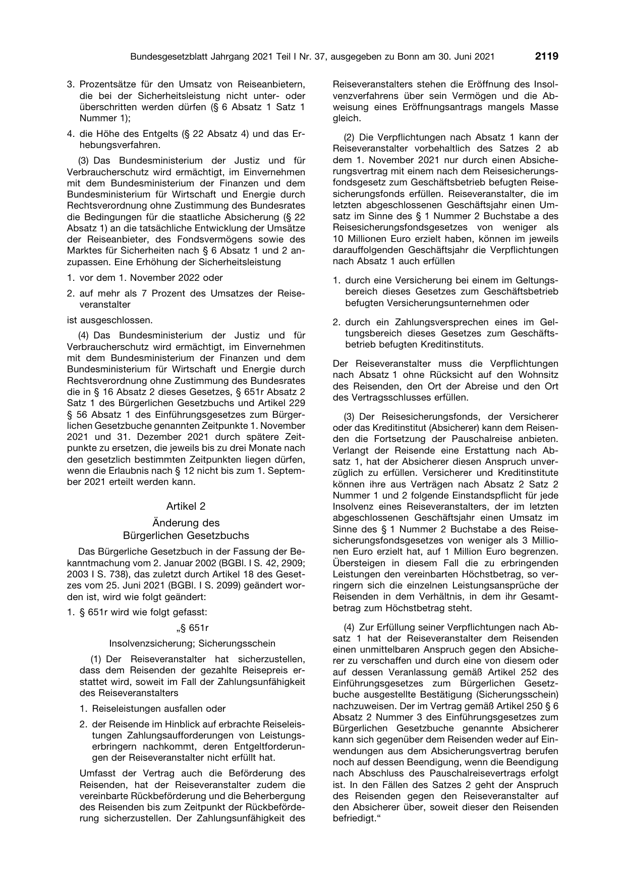 BGBl. 2021, Seite 2119 — Originalseite als Abbildung