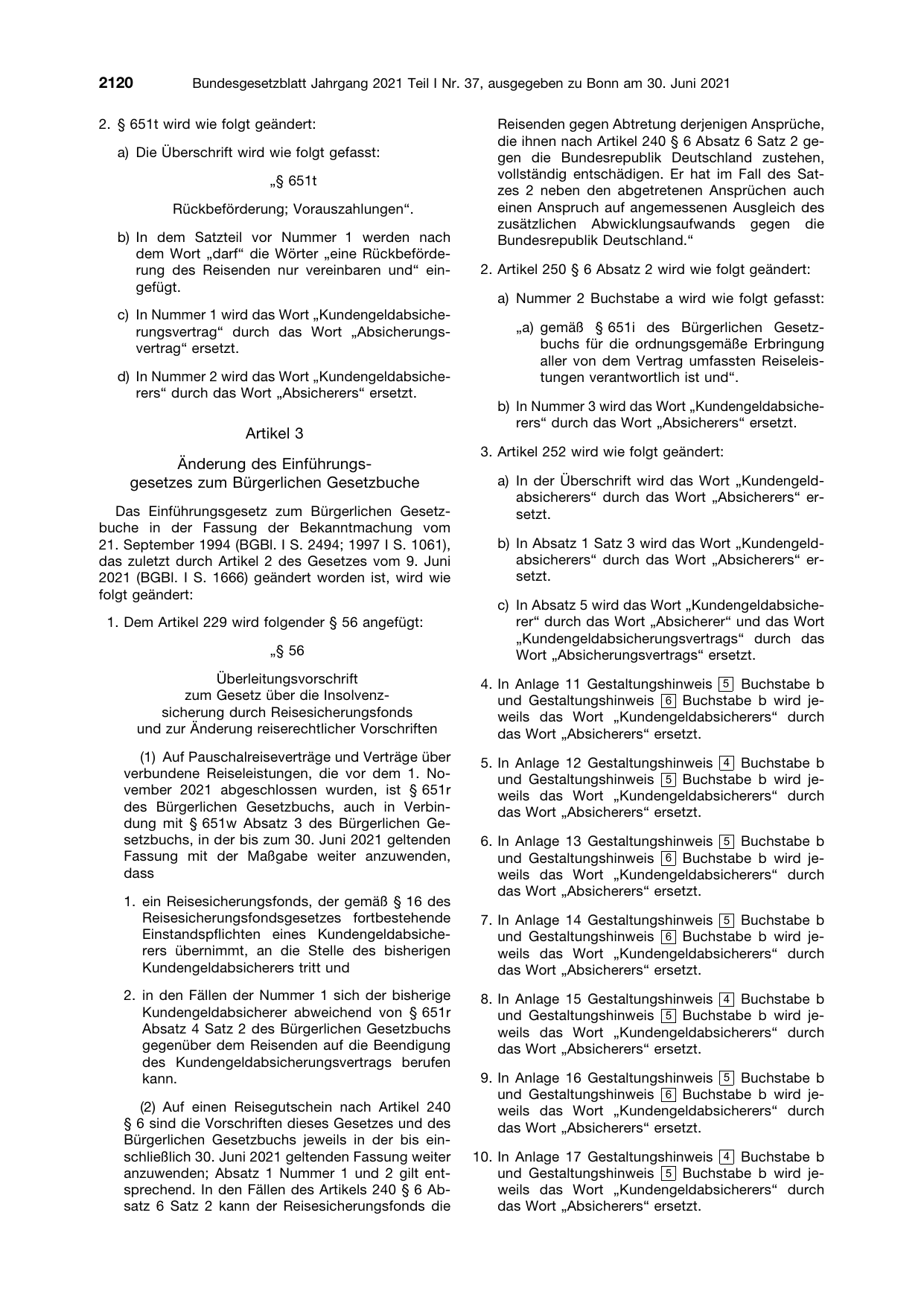 BGBl. 2021, Seite 2120 — Originalseite als Abbildung