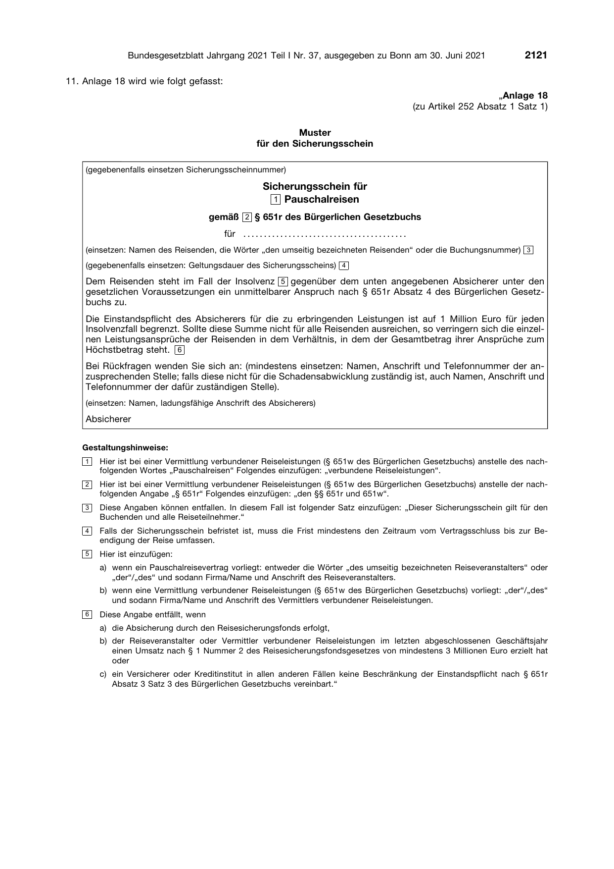 BGBl. 2021, Seite 2121 — Originalseite als Abbildung