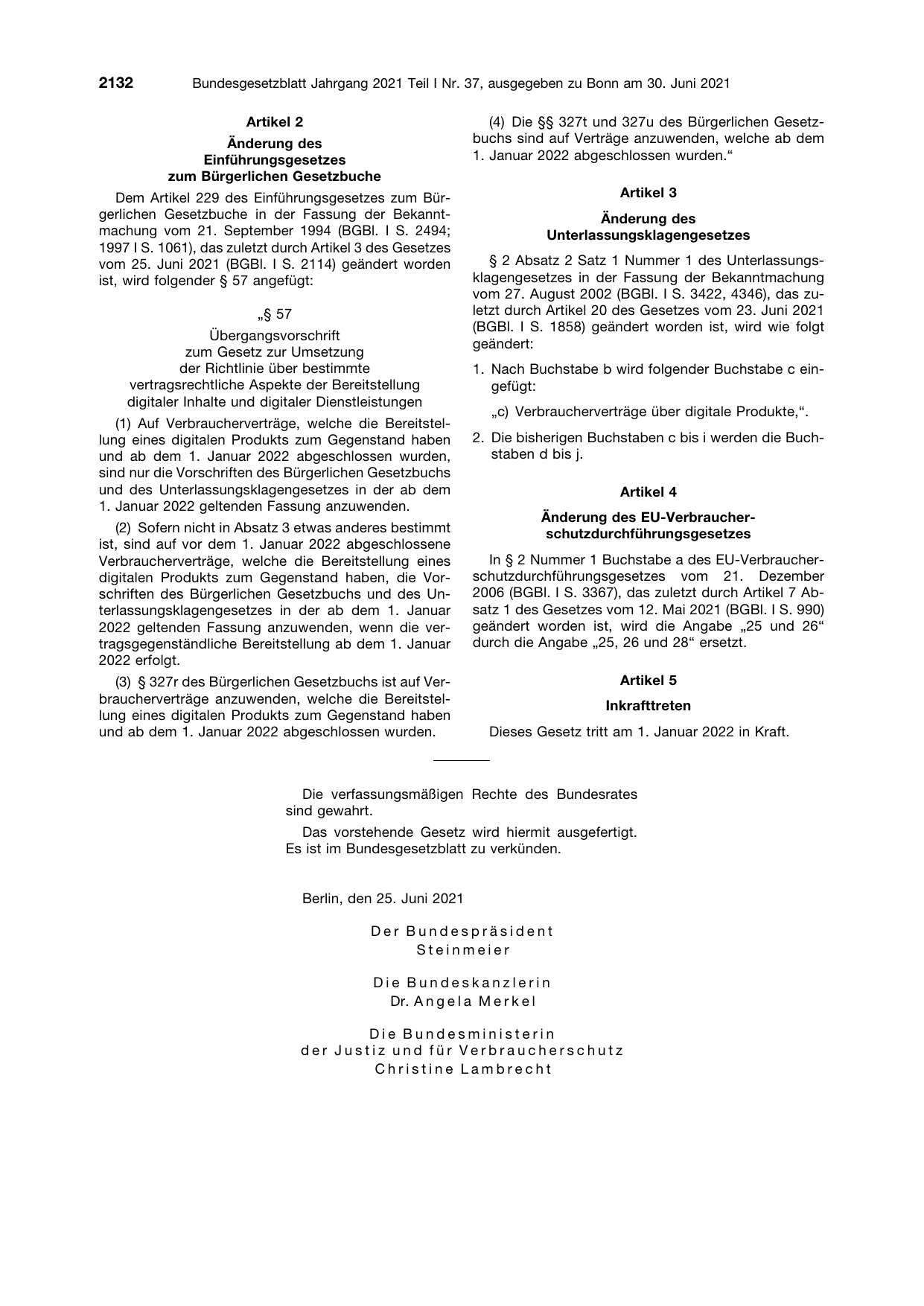 BGBl. 2021, Seite 2132 — Originalseite als Abbildung