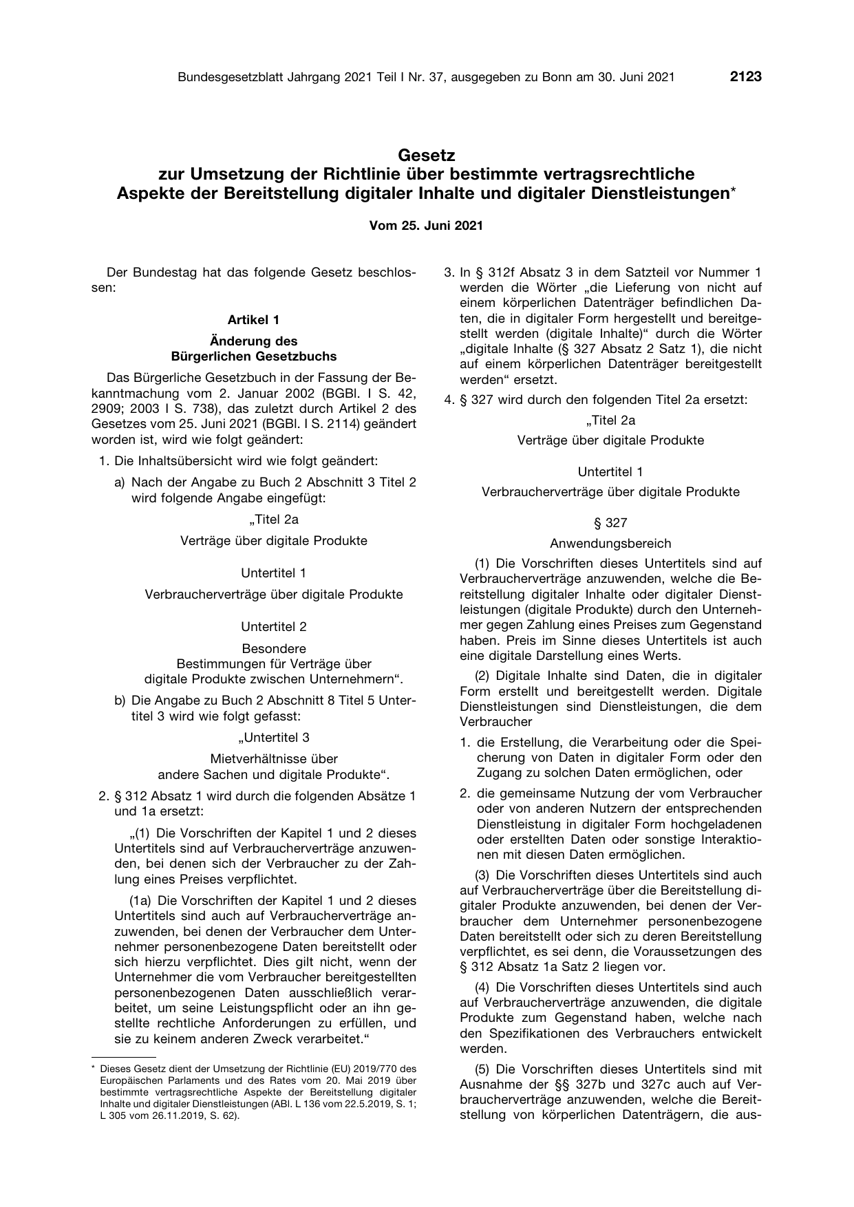 BGBl. 2021, Seite 2123 — Originalseite als Abbildung