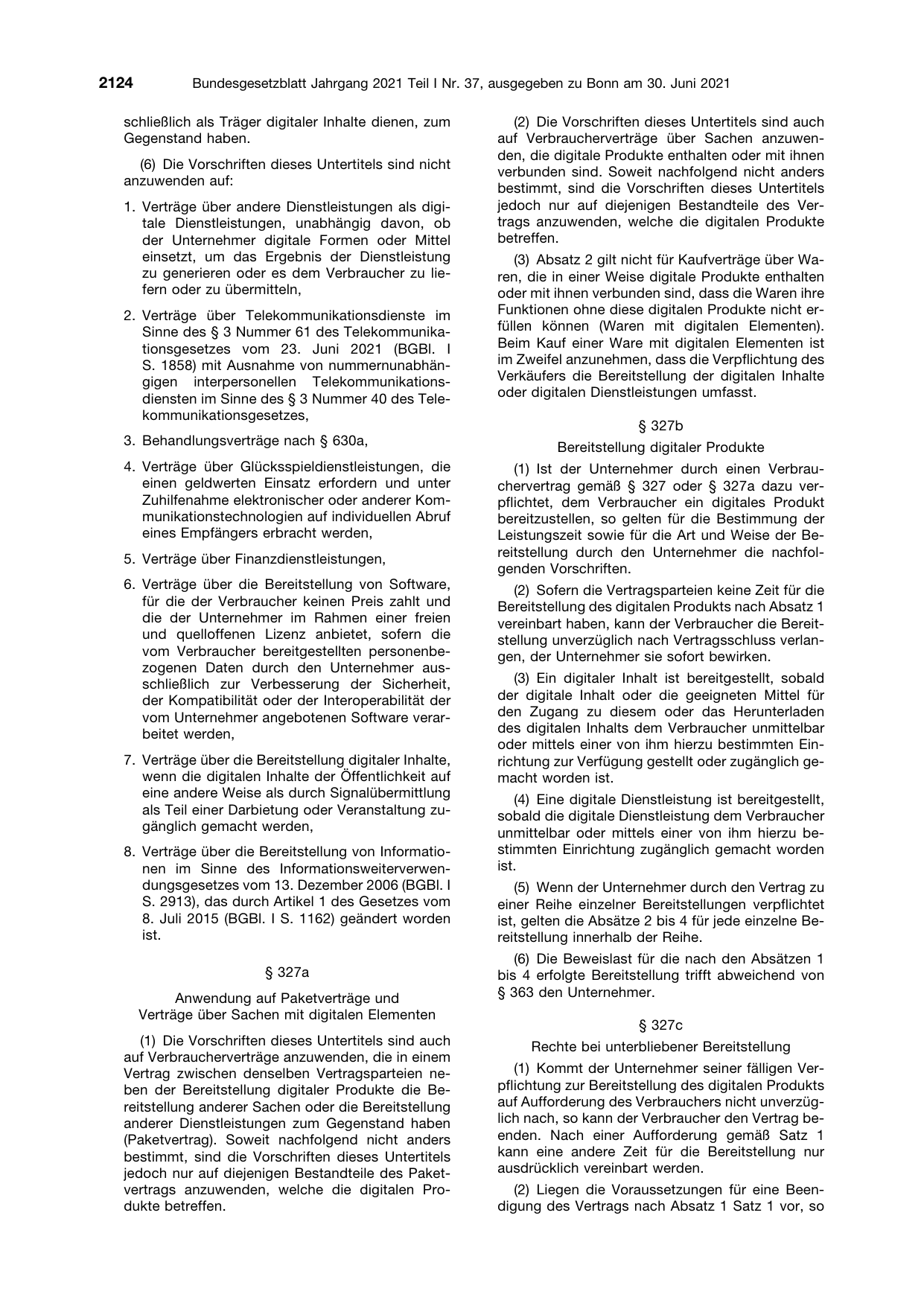 BGBl. 2021, Seite 2124 — Originalseite als Abbildung