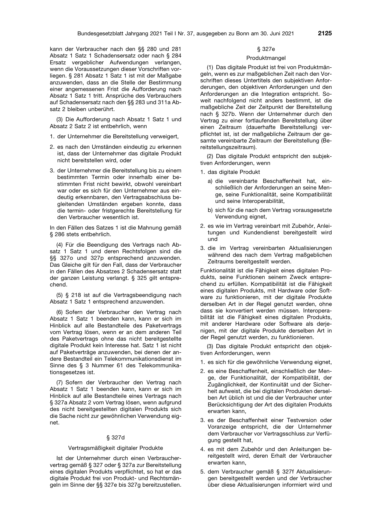 BGBl. 2021, Seite 2125 — Originalseite als Abbildung