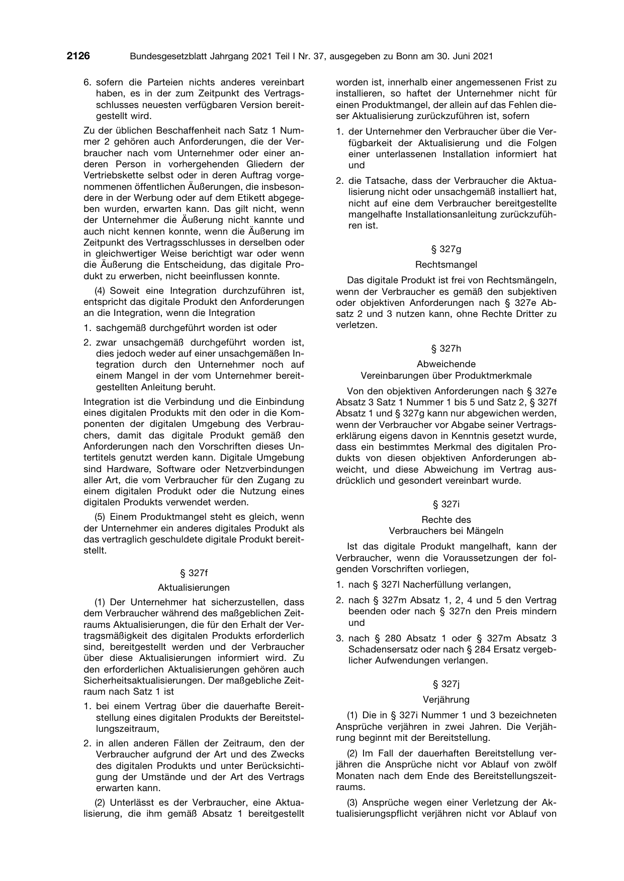 BGBl. 2021, Seite 2126 — Originalseite als Abbildung