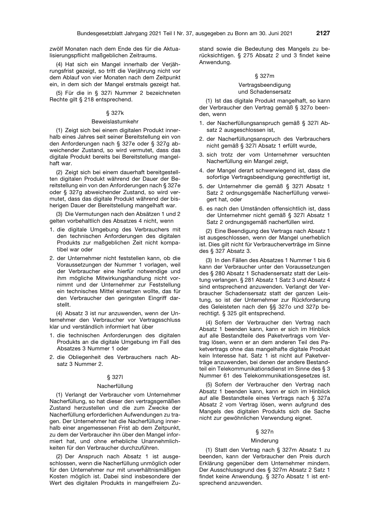 BGBl. 2021, Seite 2127 — Originalseite als Abbildung