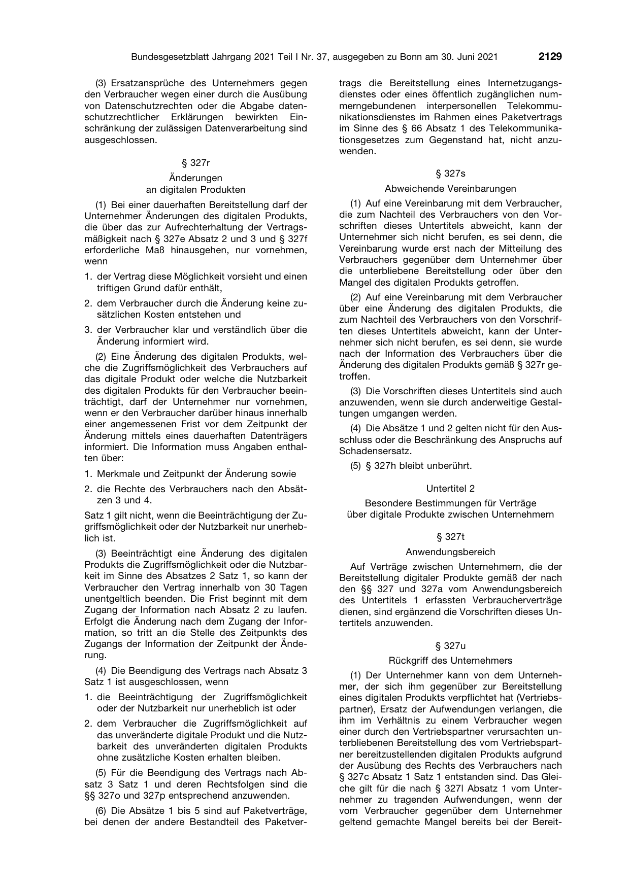 BGBl. 2021, Seite 2129 — Originalseite als Abbildung