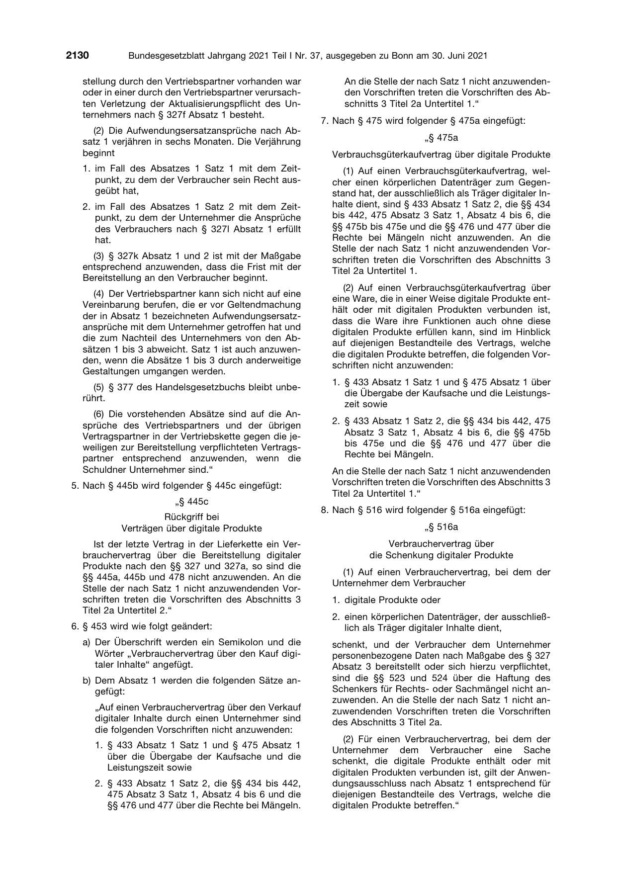 BGBl. 2021, Seite 2130 — Originalseite als Abbildung
