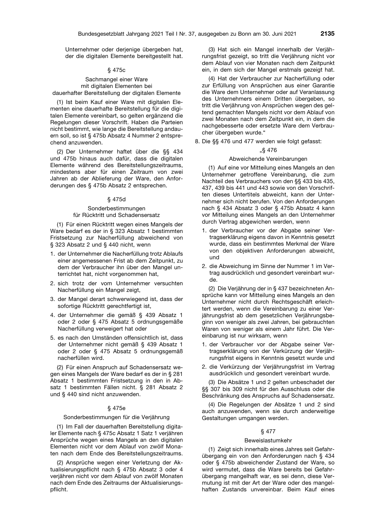BGBl. 2021, Seite 2135 — Originalseite als Abbildung