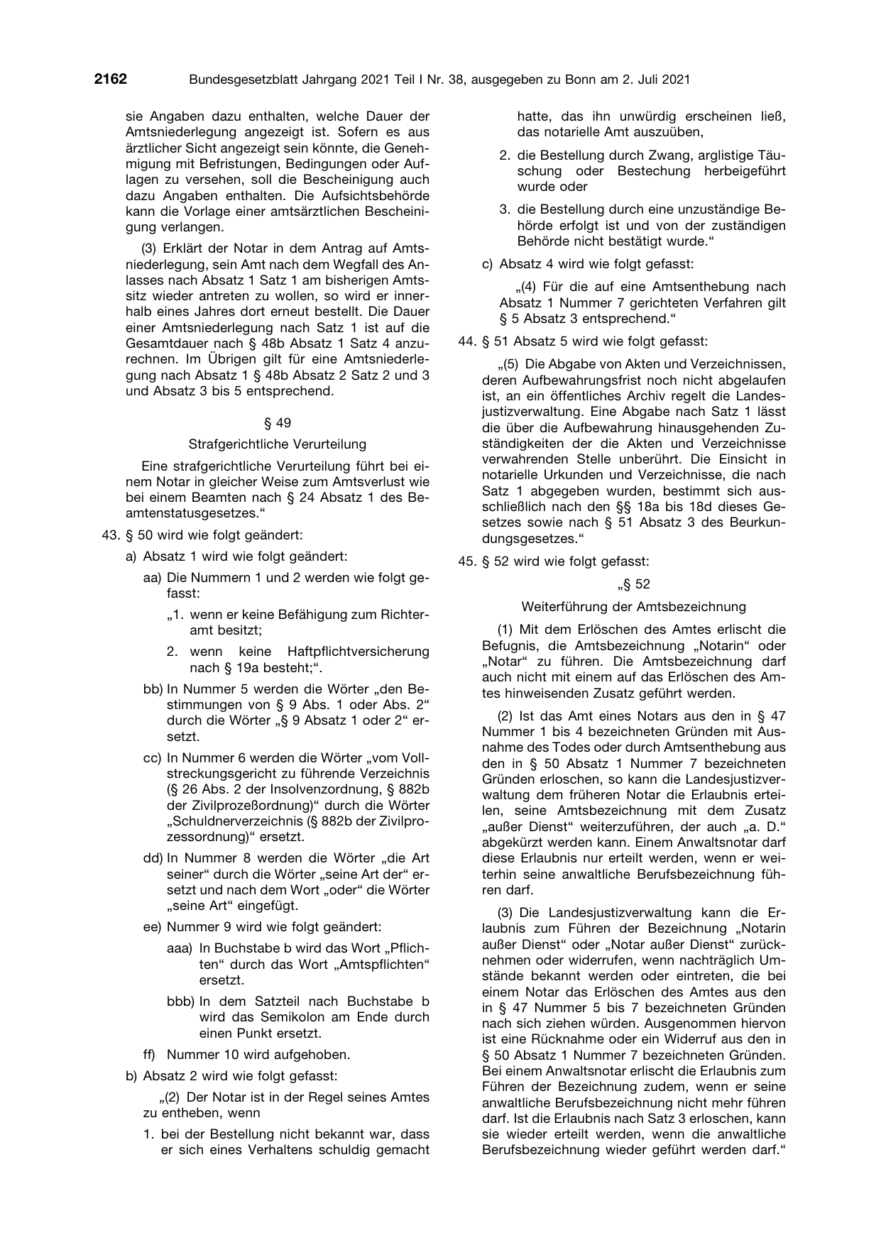 BGBl. 2021, Seite 2162 — Originalseite als Abbildung