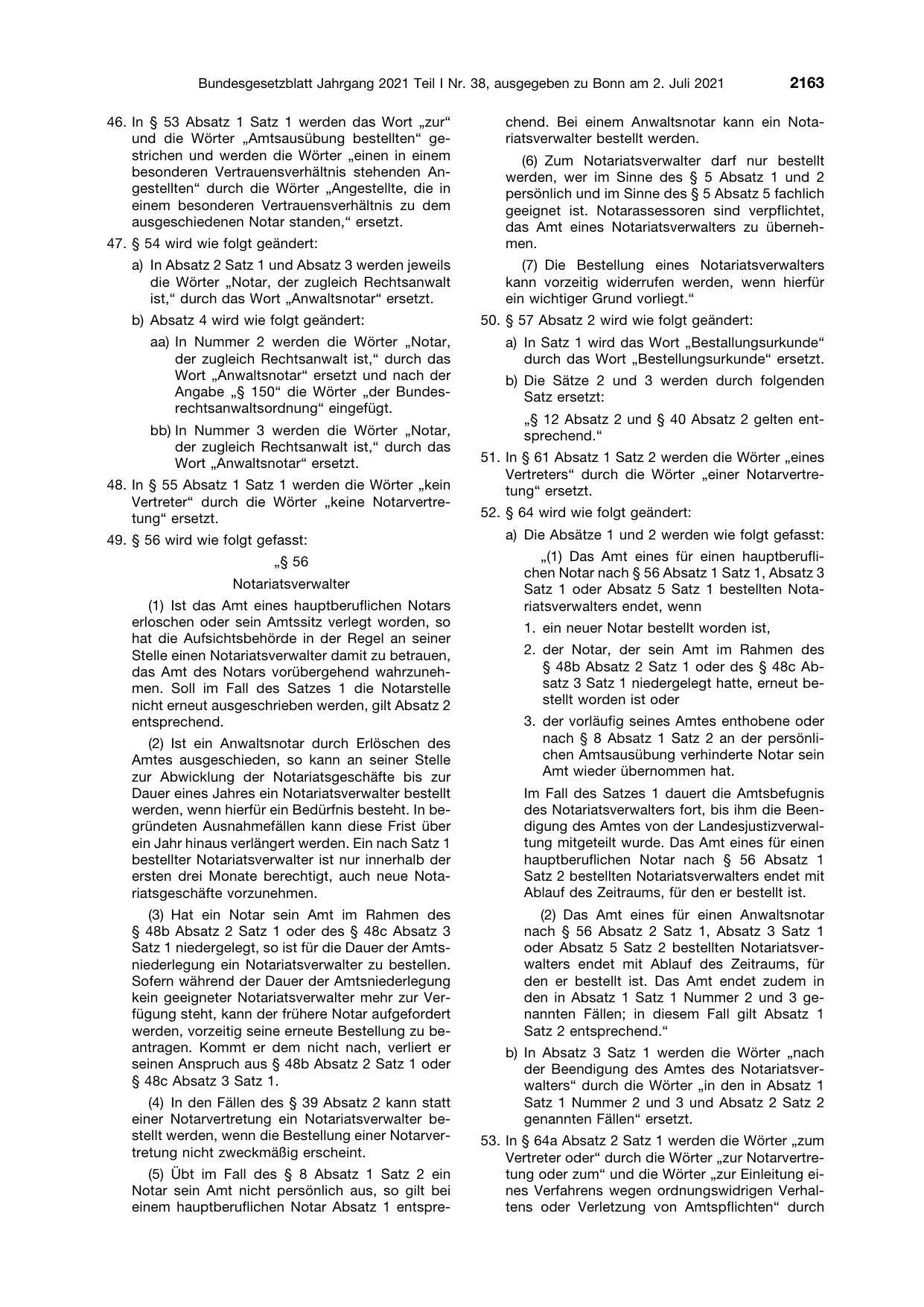 BGBl. 2021, Seite 2163 — Originalseite als Abbildung