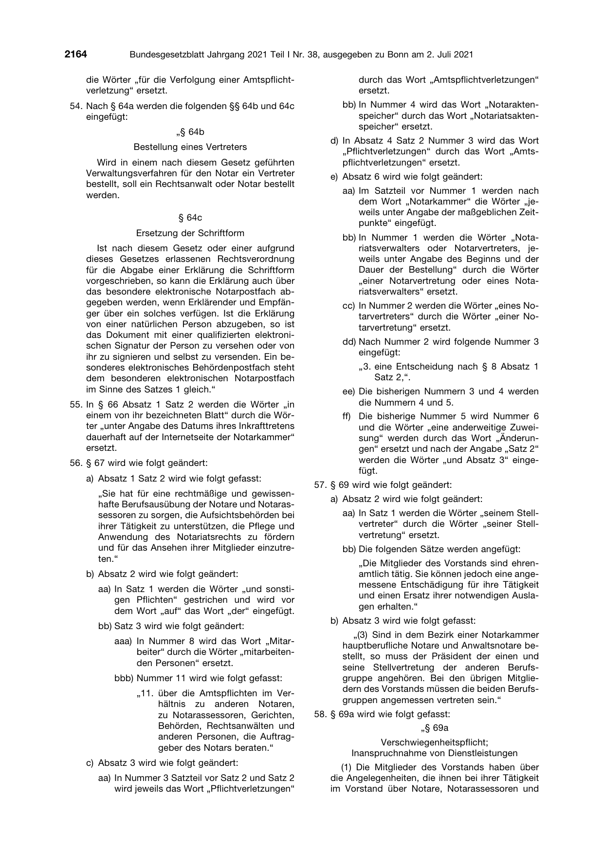 BGBl. 2021, Seite 2164 — Originalseite als Abbildung