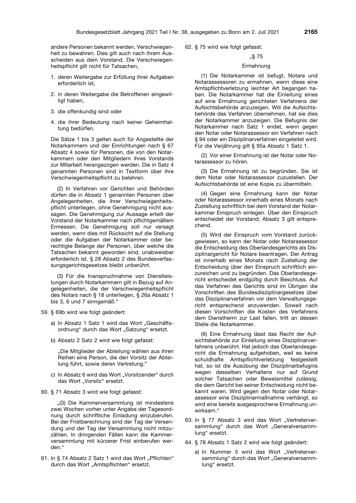 BGBl. 2021, Seite 2165 — Originalseite als Abbildung