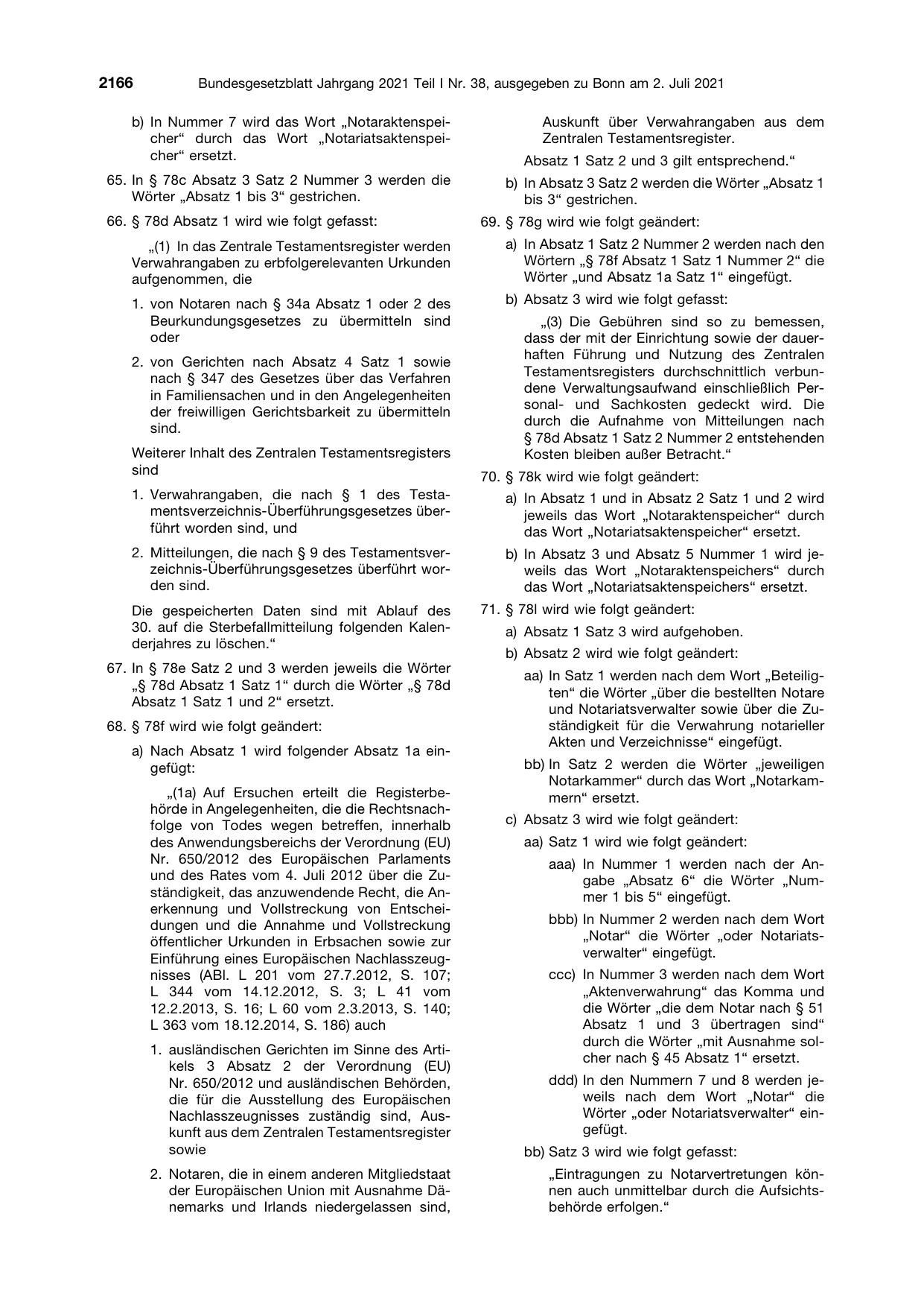 BGBl. 2021, Seite 2166 — Originalseite als Abbildung
