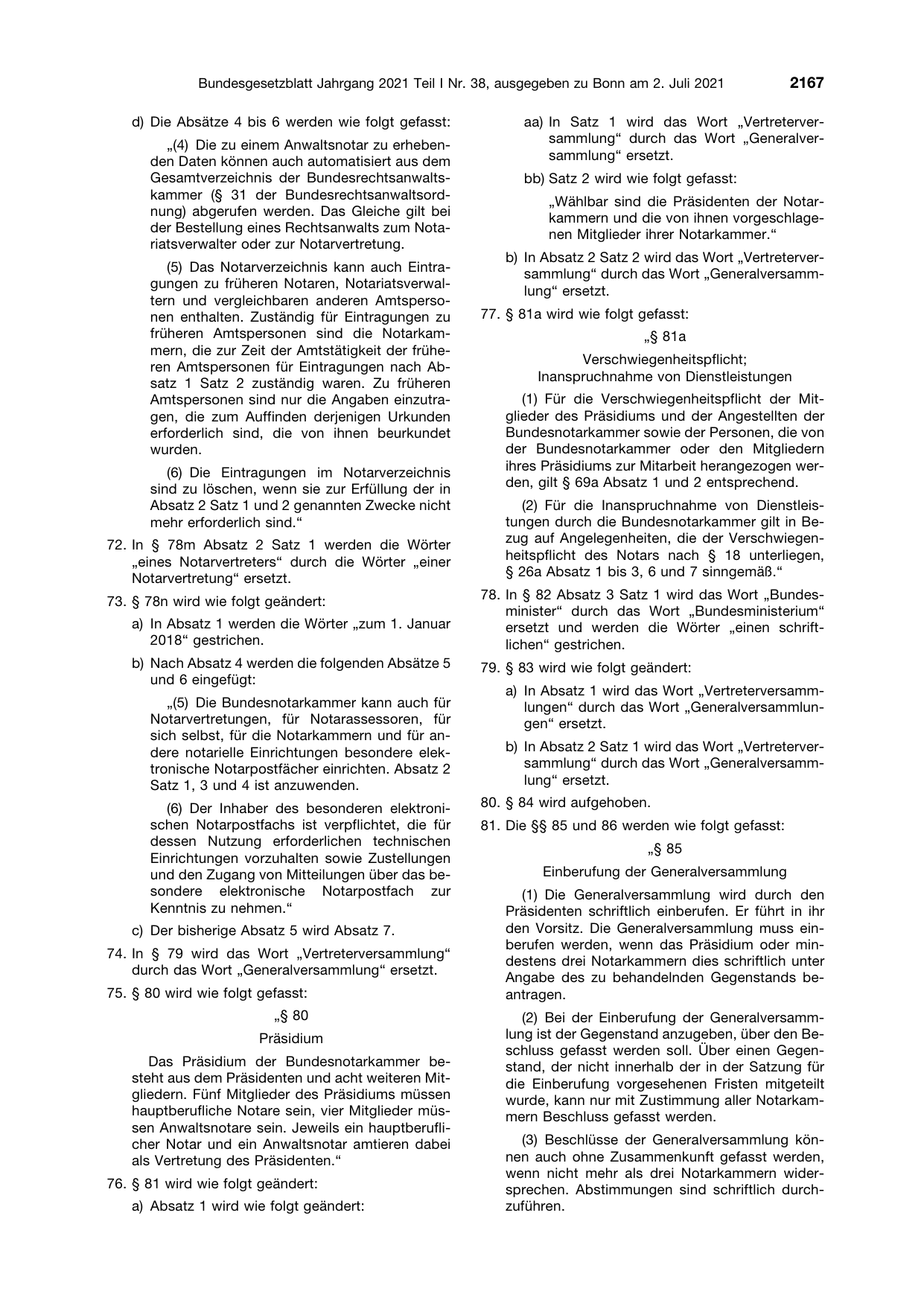 BGBl. 2021, Seite 2167 — Originalseite als Abbildung
