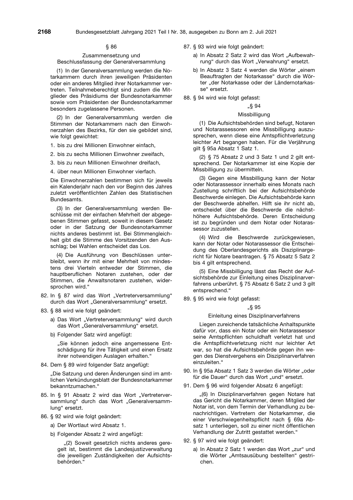 BGBl. 2021, Seite 2168 — Originalseite als Abbildung