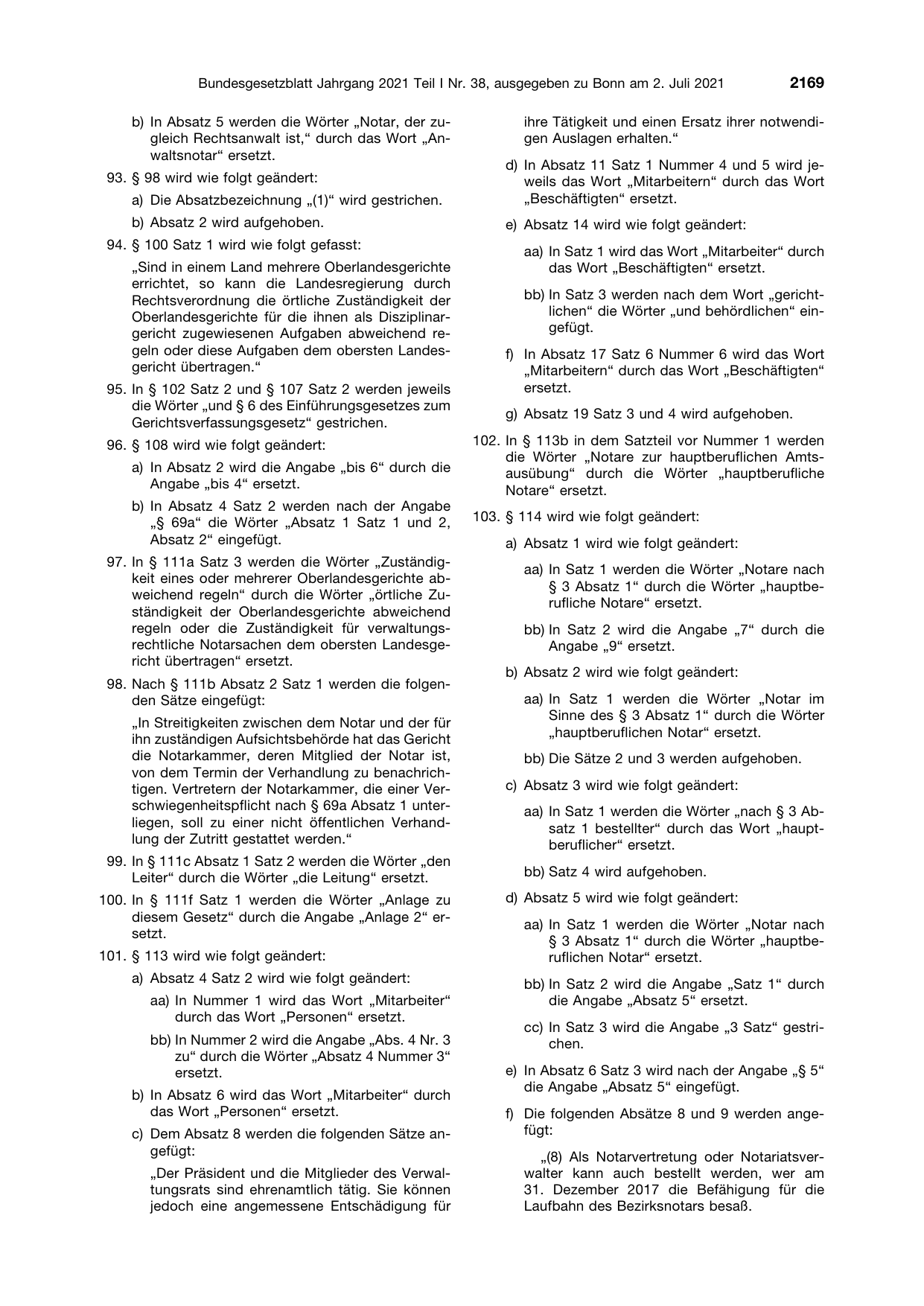 BGBl. 2021, Seite 2169 — Originalseite als Abbildung