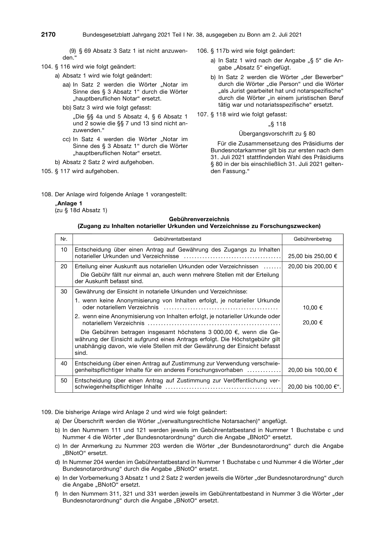 BGBl. 2021, Seite 2170 — Originalseite als Abbildung