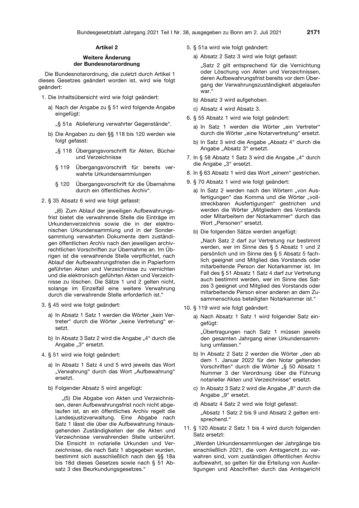 BGBl. 2021, Seite 2171 — Originalseite als Abbildung