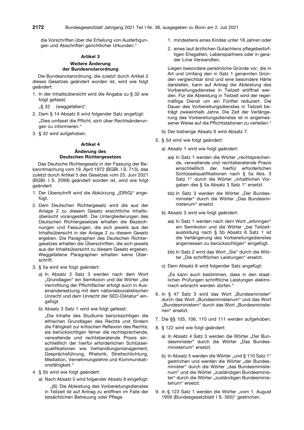 BGBl. 2021, Seite 2172 — Originalseite als Abbildung