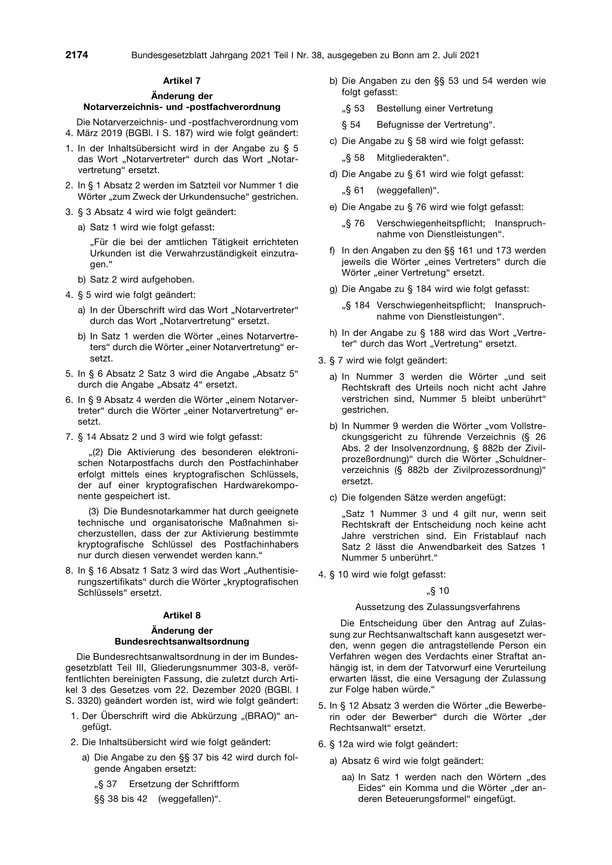 BGBl. 2021, Seite 2174 — Originalseite als Abbildung