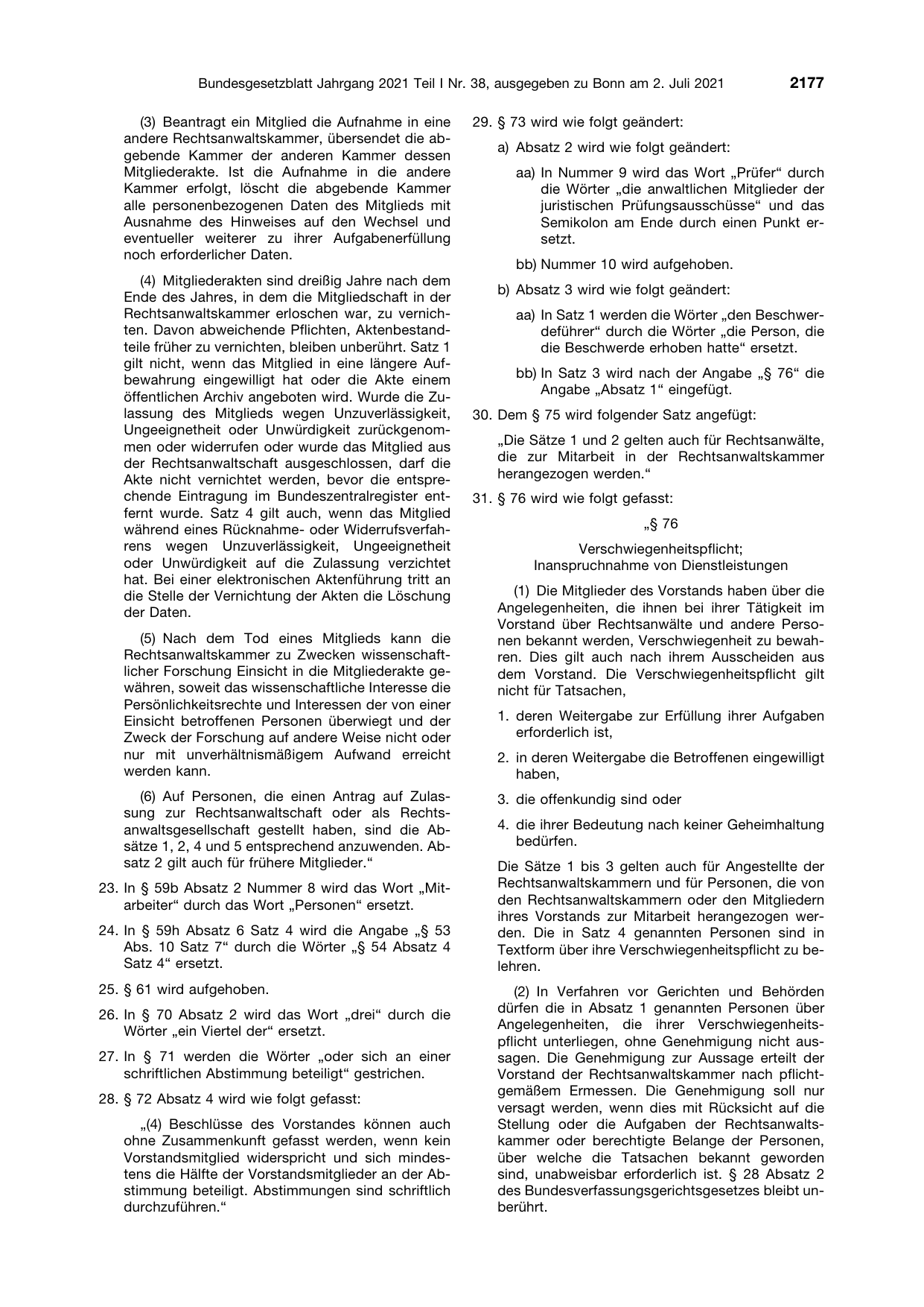 BGBl. 2021, Seite 2177 — Originalseite als Abbildung