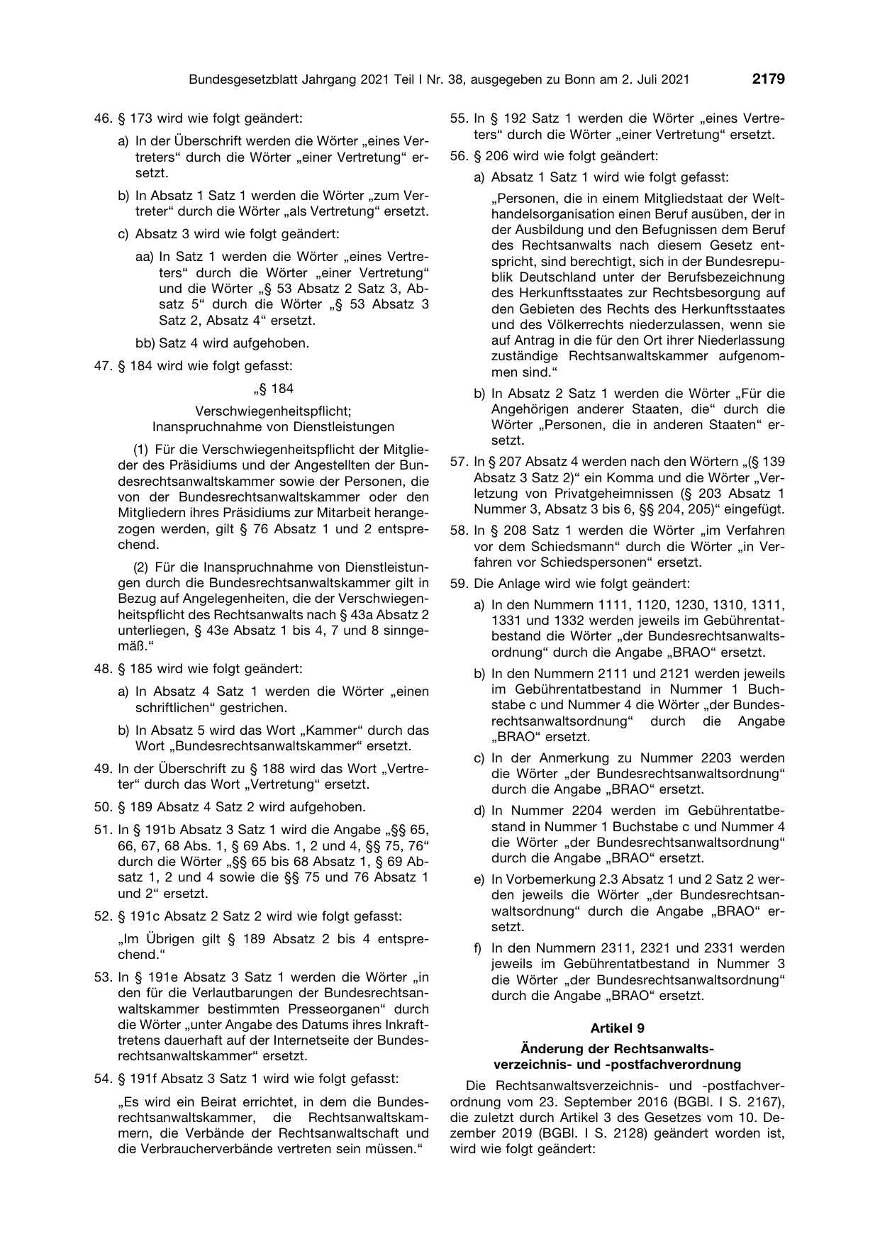 BGBl. 2021, Seite 2179 — Originalseite als Abbildung