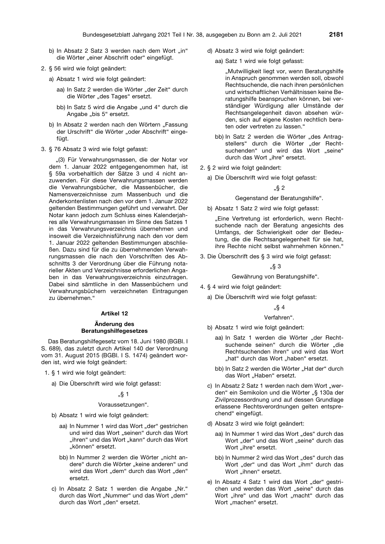 BGBl. 2021, Seite 2181 — Originalseite als Abbildung