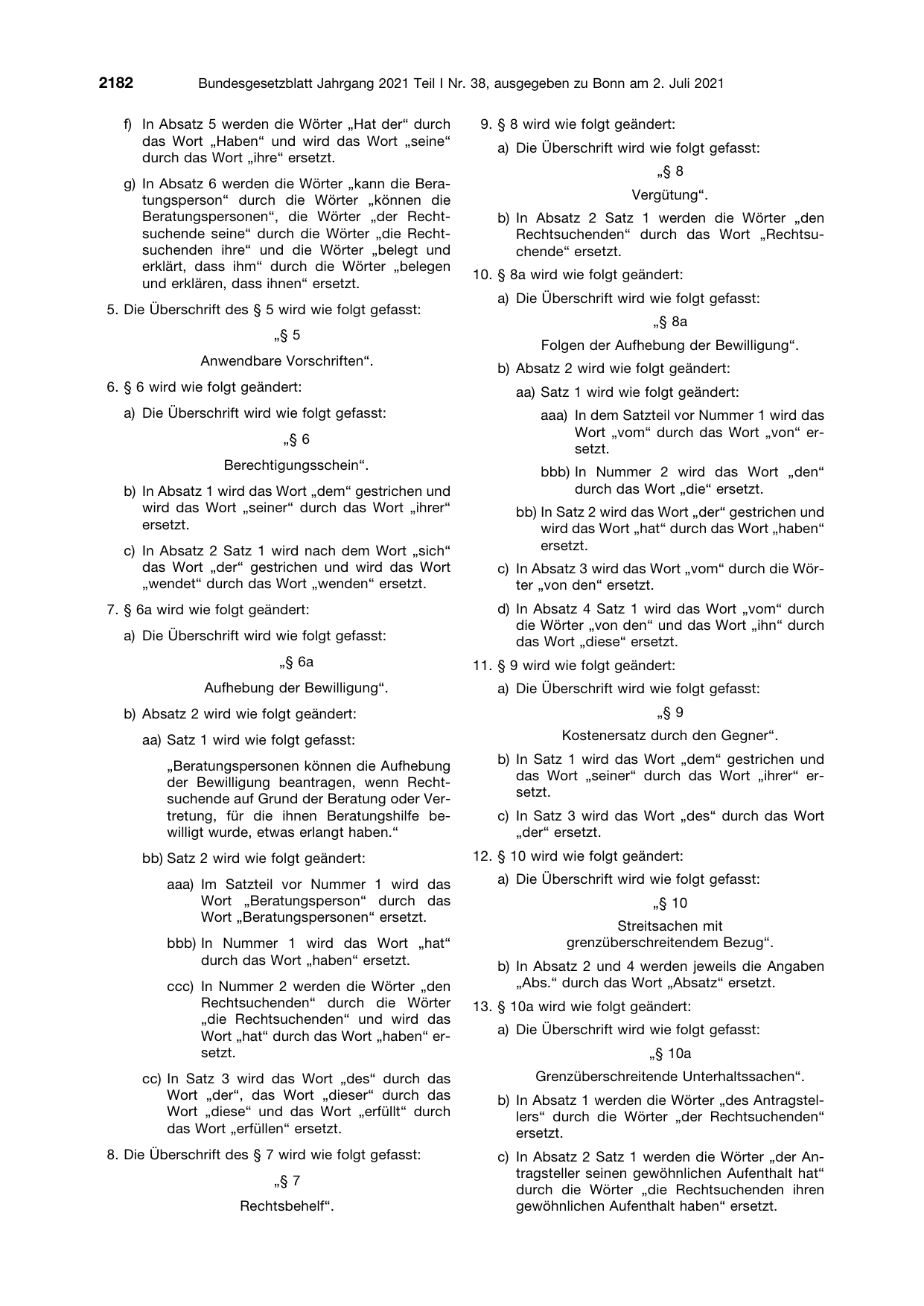 BGBl. 2021, Seite 2182 — Originalseite als Abbildung