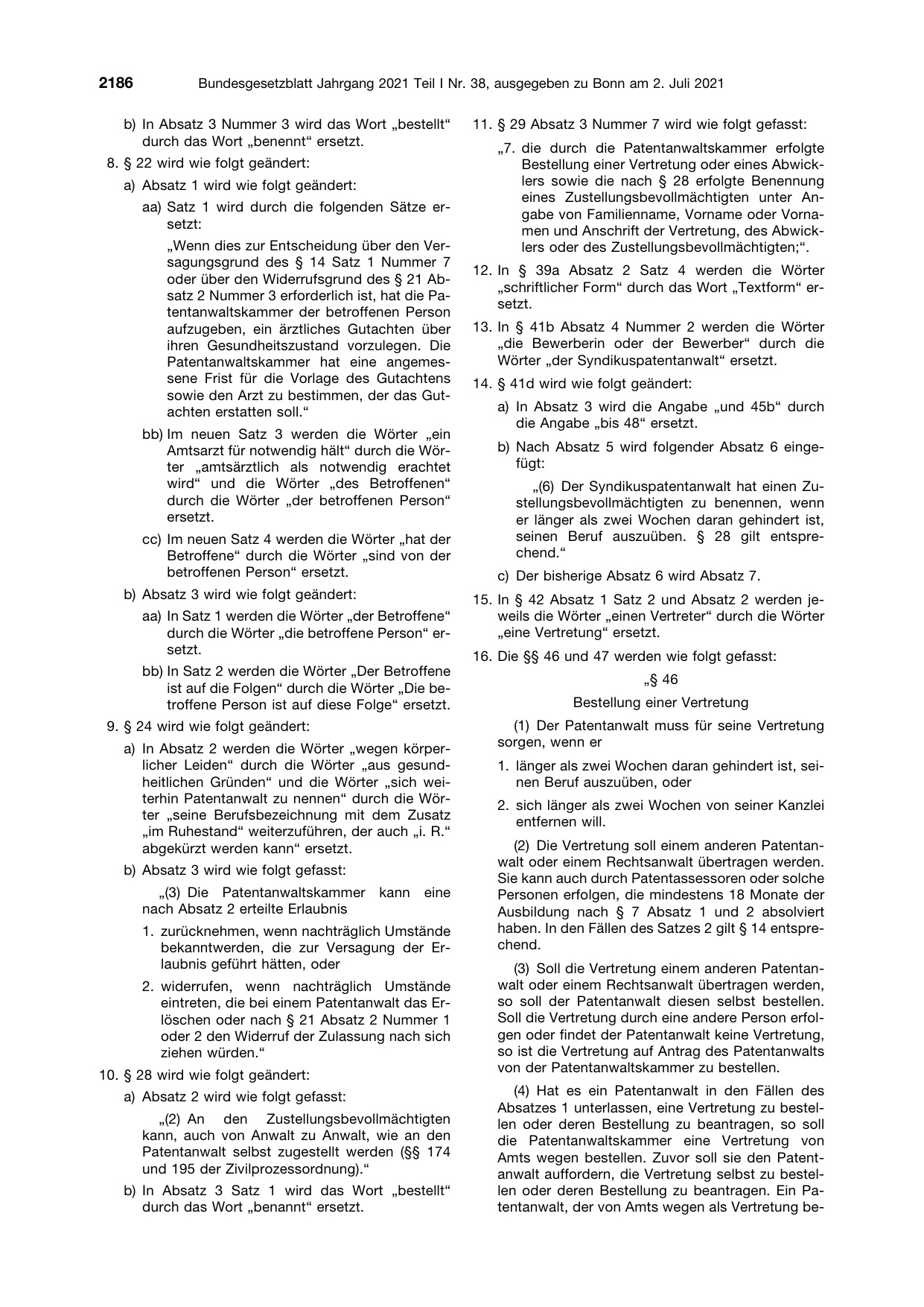BGBl. 2021, Seite 2186 — Originalseite als Abbildung