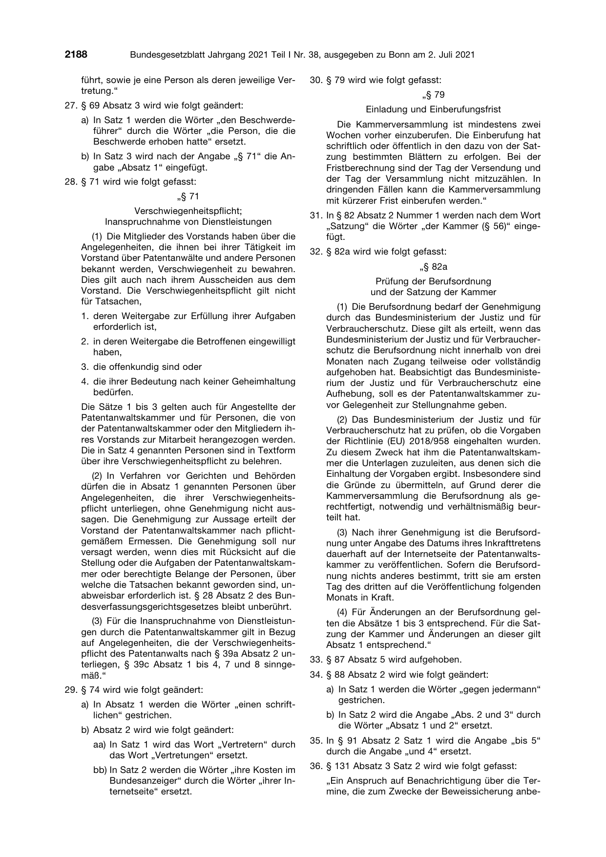 BGBl. 2021, Seite 2188 — Originalseite als Abbildung