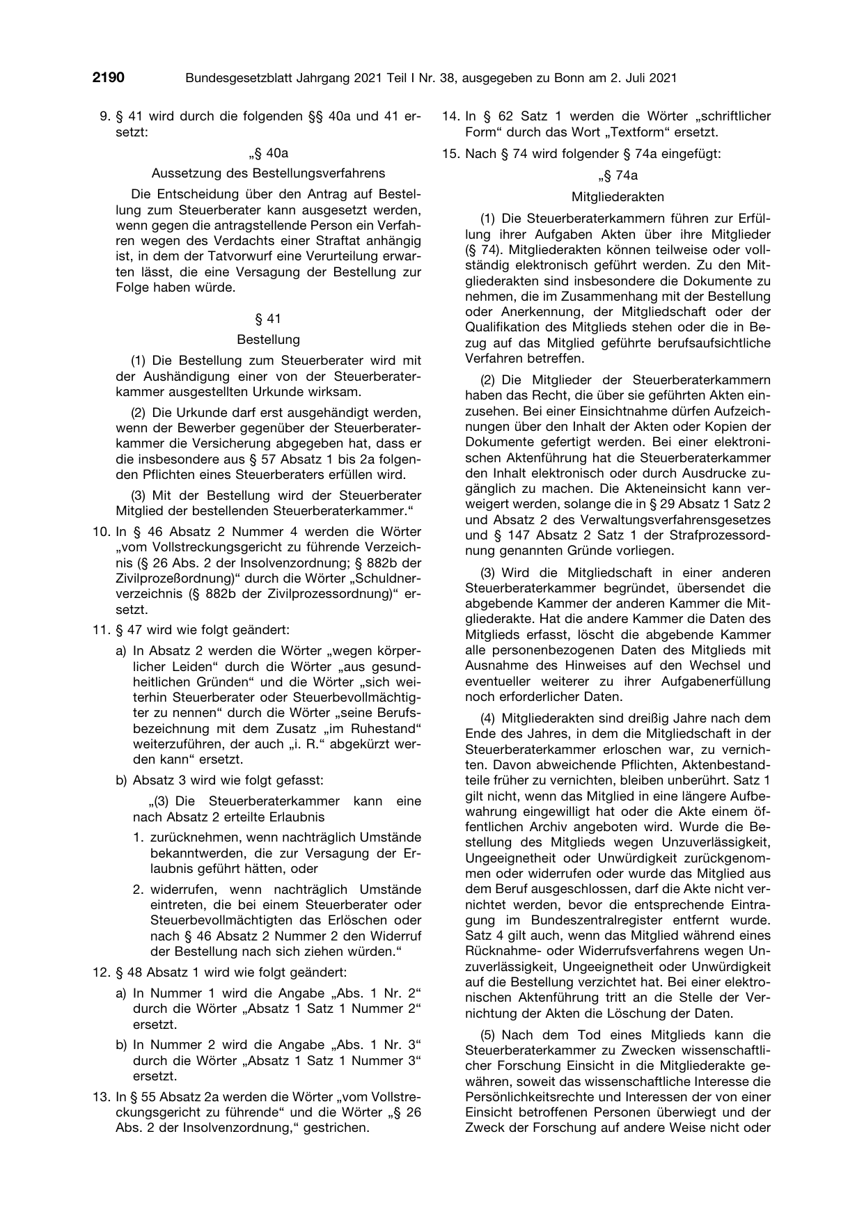 BGBl. 2021, Seite 2190 — Originalseite als Abbildung