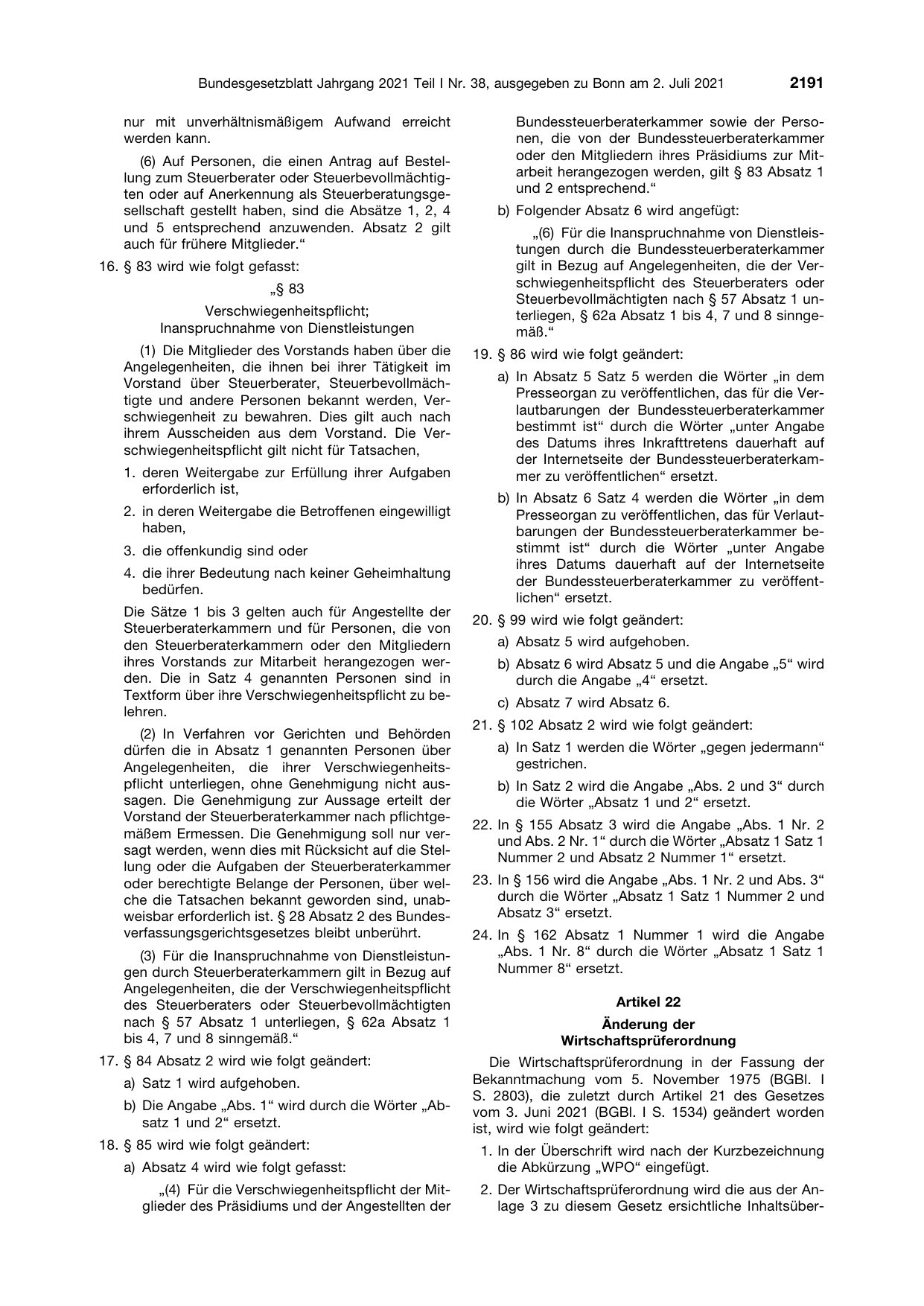 BGBl. 2021, Seite 2191 — Originalseite als Abbildung