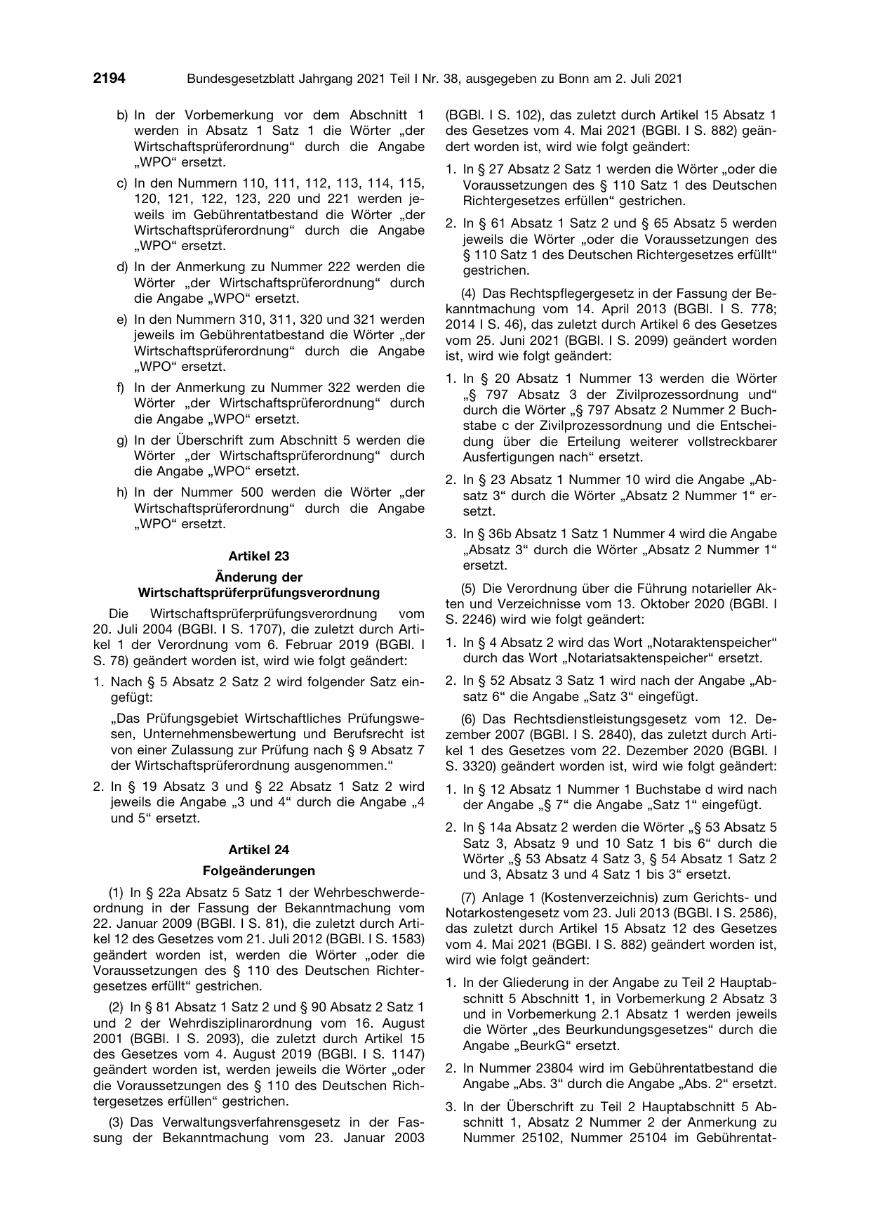 BGBl. 2021, Seite 2194 — Originalseite als Abbildung
