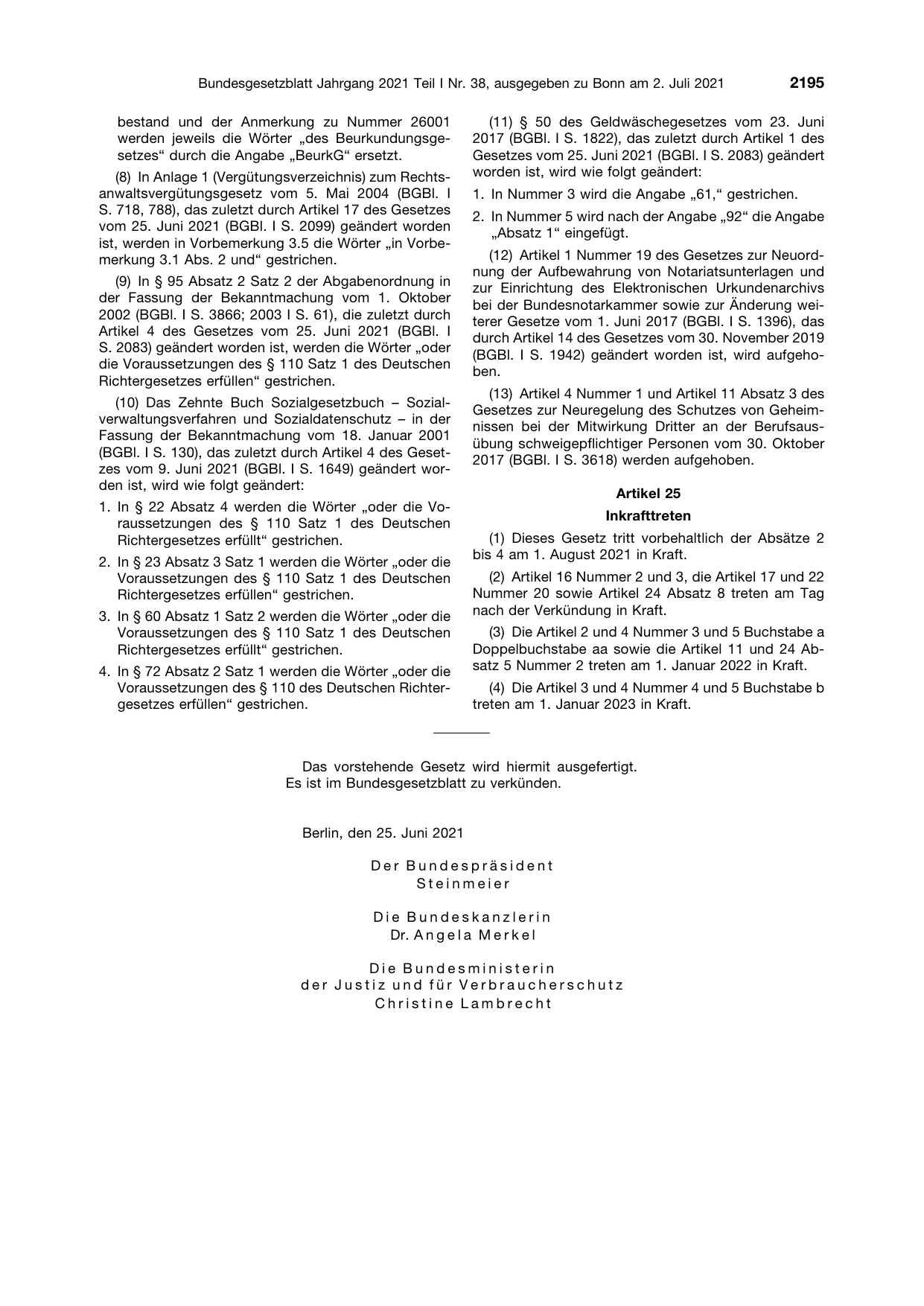BGBl. 2021, Seite 2195 — Originalseite als Abbildung