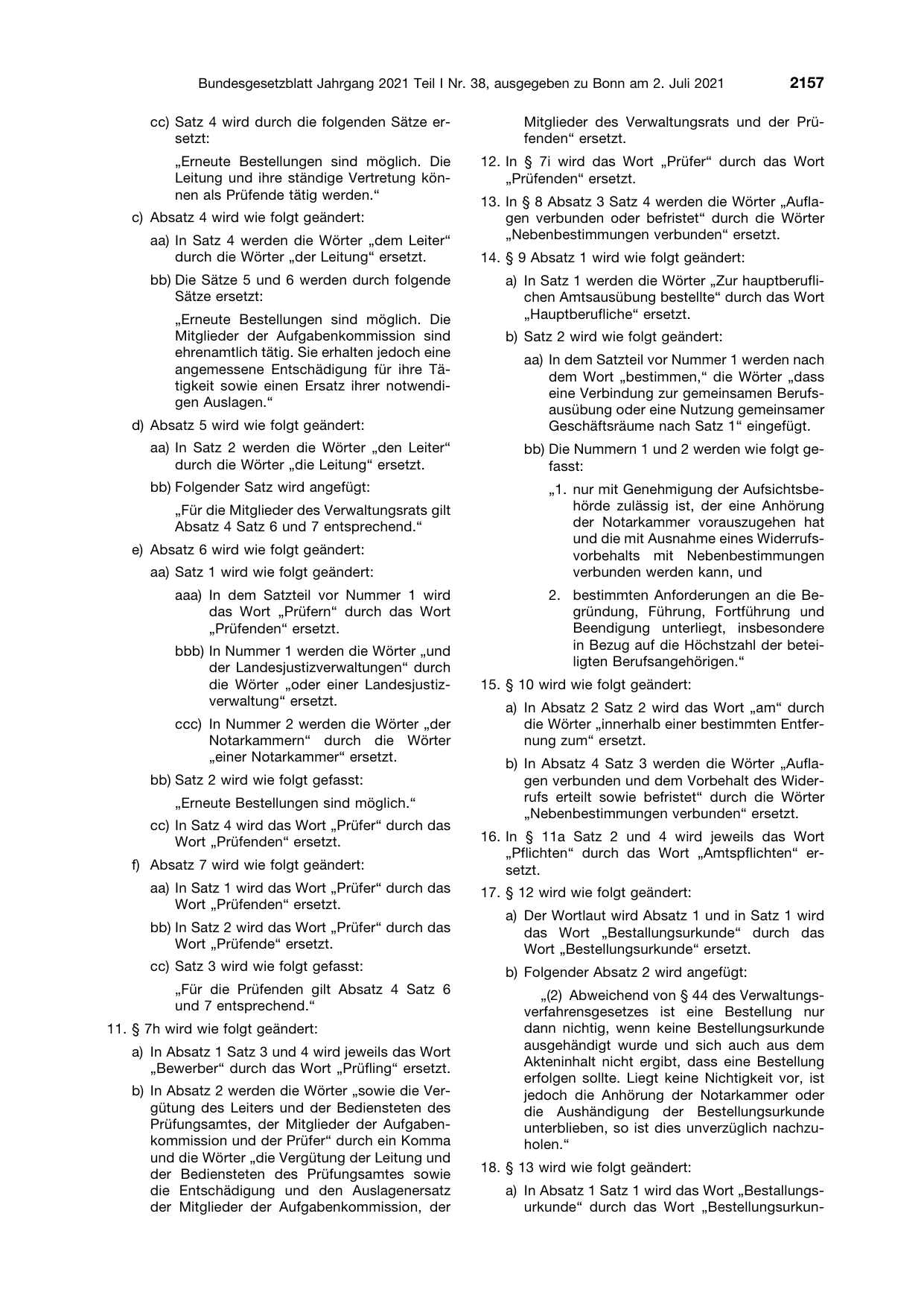BGBl. 2021, Seite 2157 — Originalseite als Abbildung