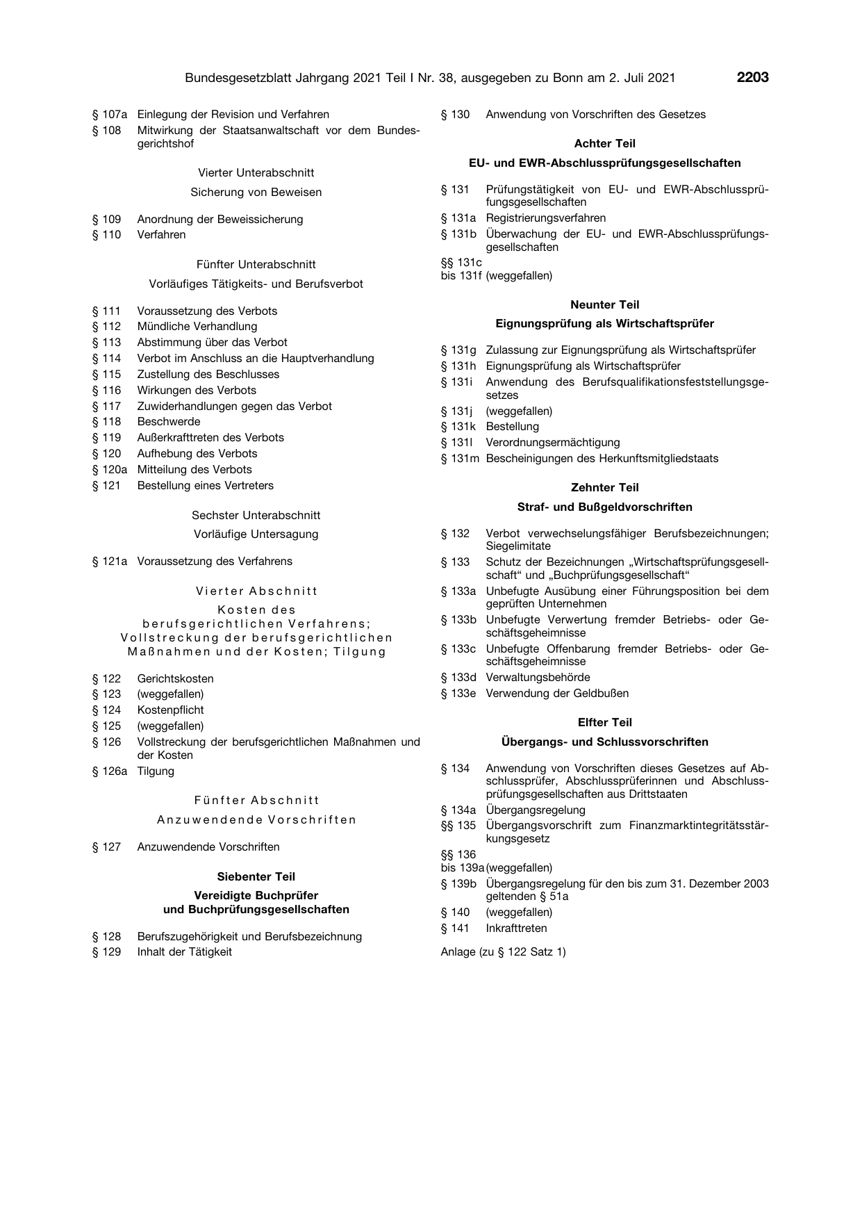 BGBl. 2021, Seite 2203 — Originalseite als Abbildung