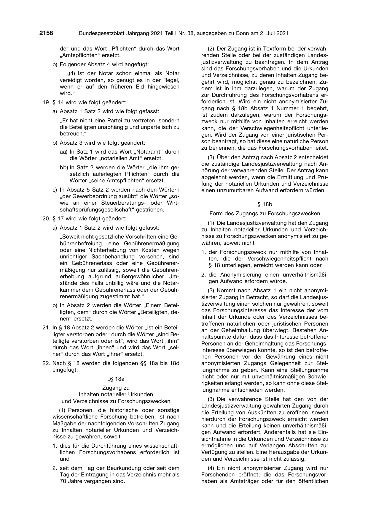 BGBl. 2021, Seite 2158 — Originalseite als Abbildung