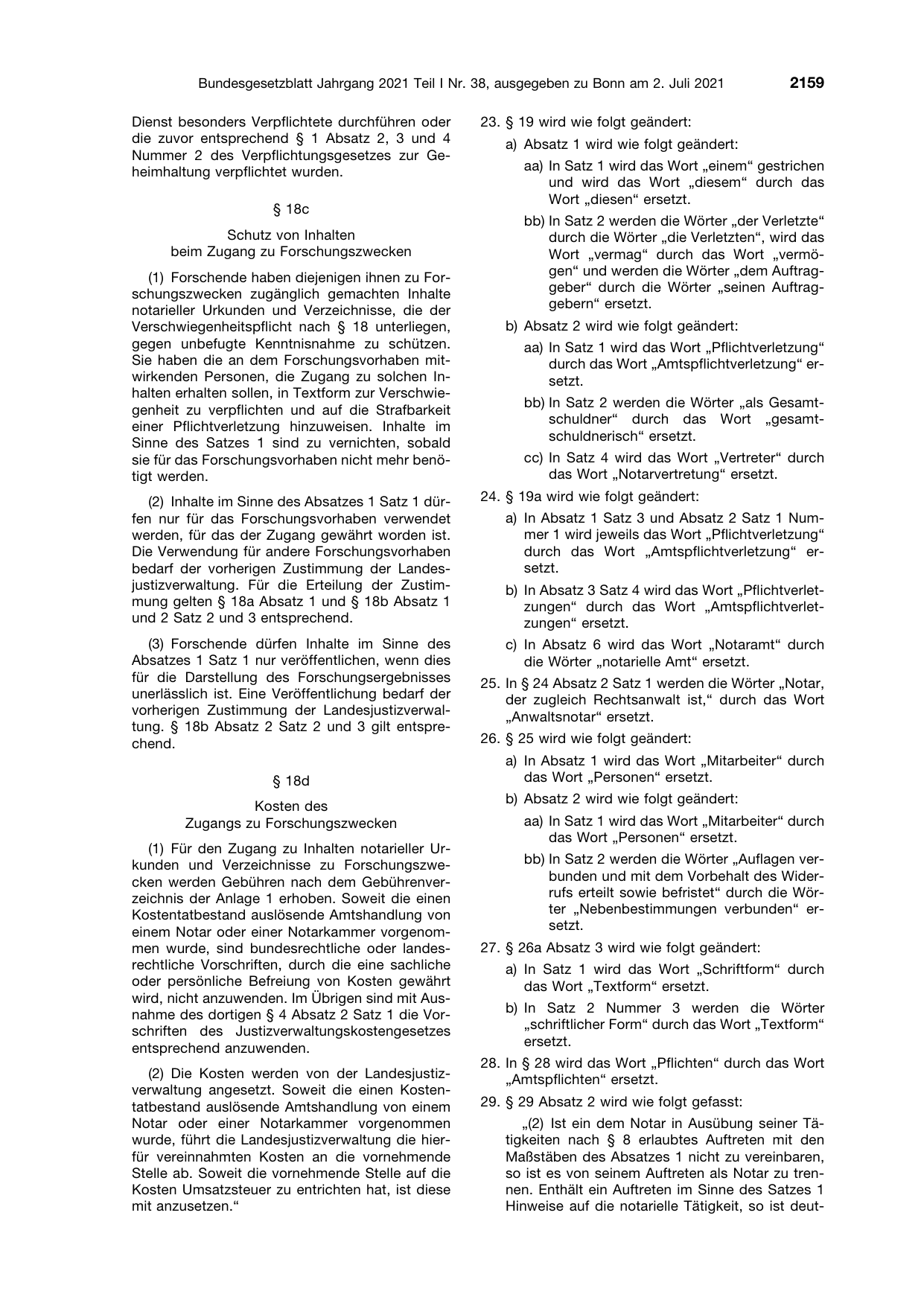 BGBl. 2021, Seite 2159 — Originalseite als Abbildung