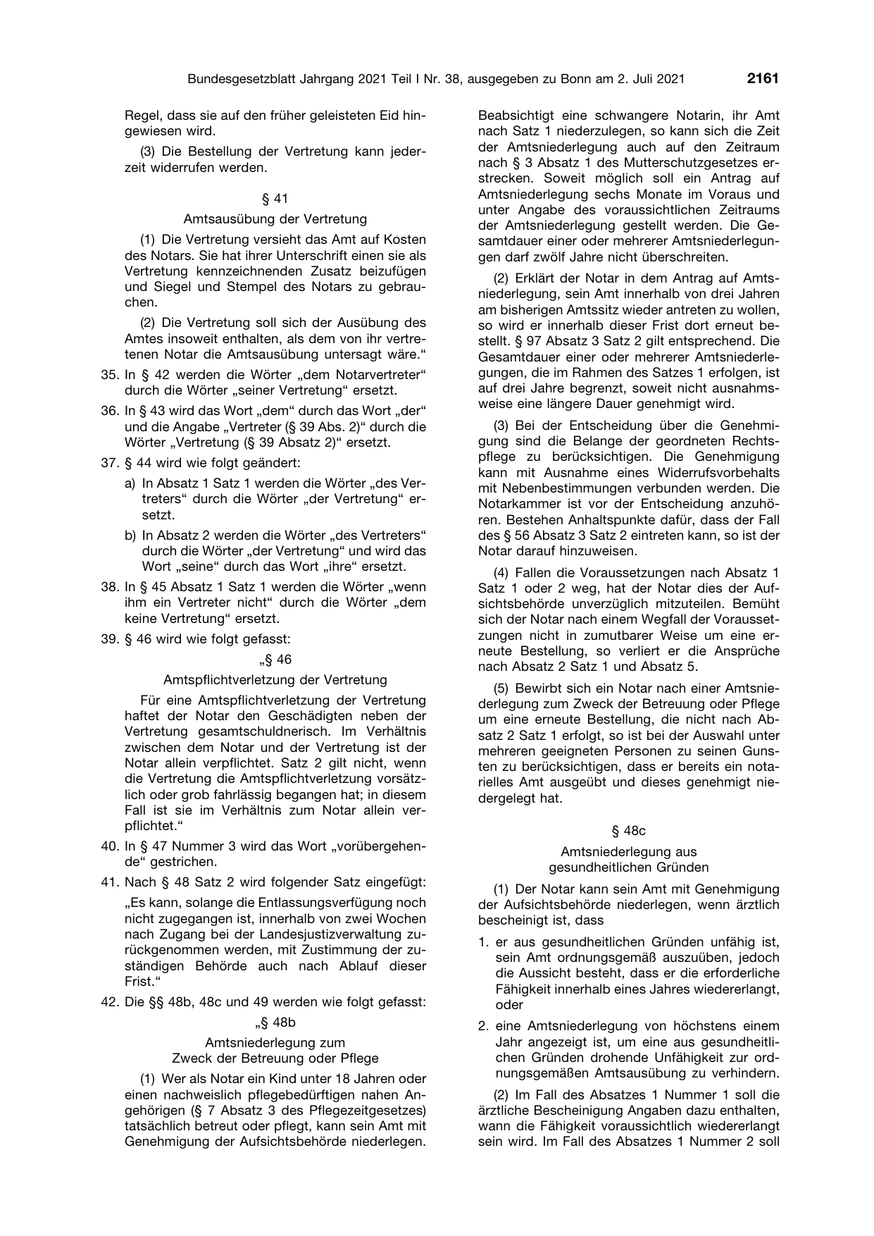 BGBl. 2021, Seite 2161 — Originalseite als Abbildung