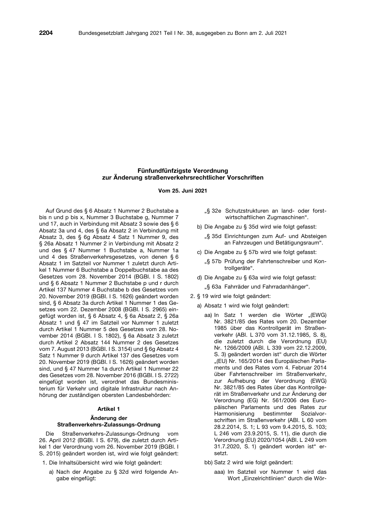 BGBl. 2021, Seite 2204 — Originalseite als Abbildung