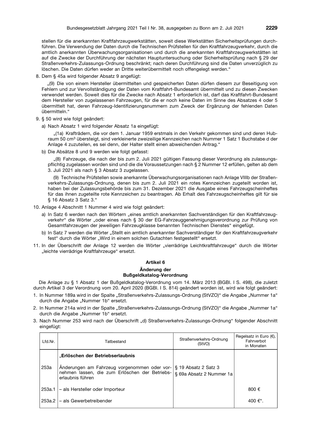 BGBl. 2021, Seite 2229 — Originalseite als Abbildung
