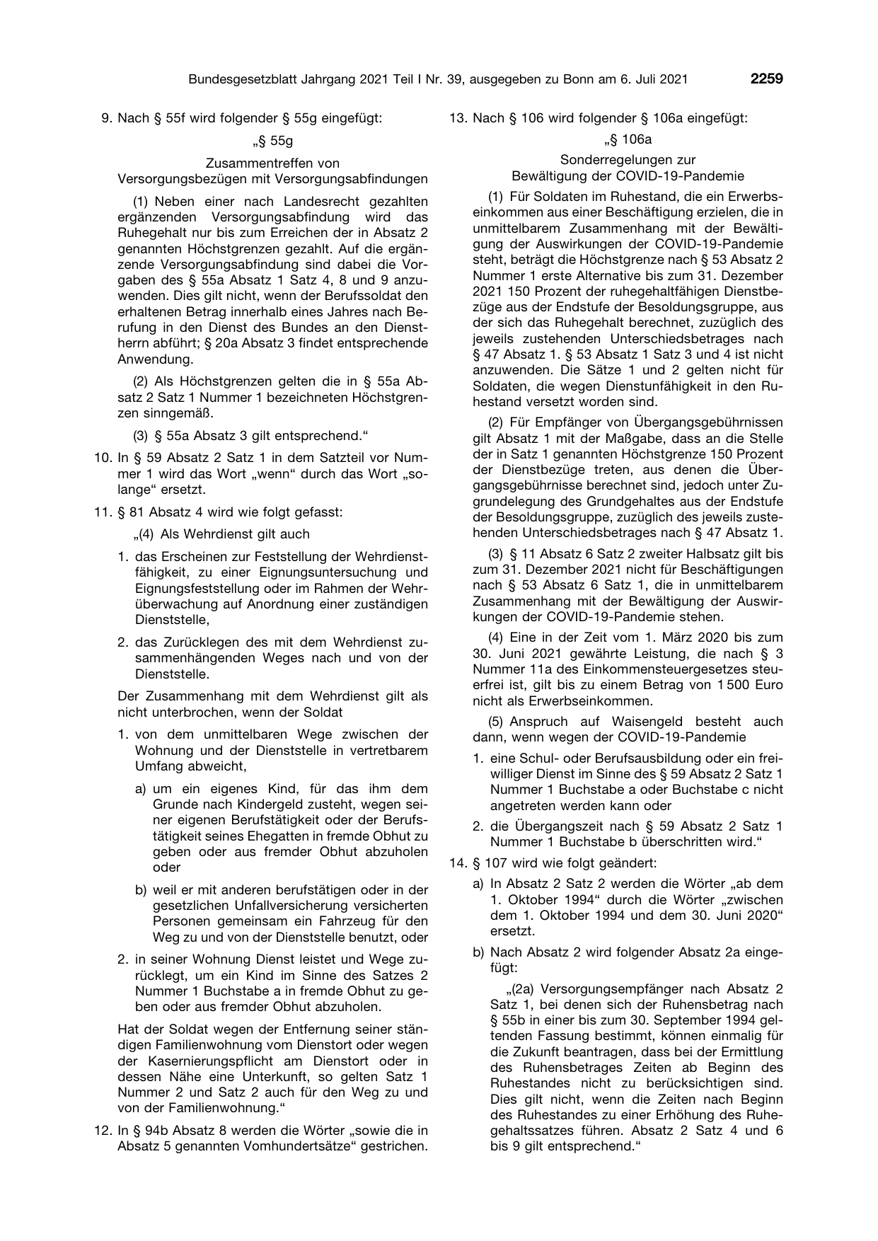 BGBl. 2021, Seite 2259 — Originalseite als Abbildung