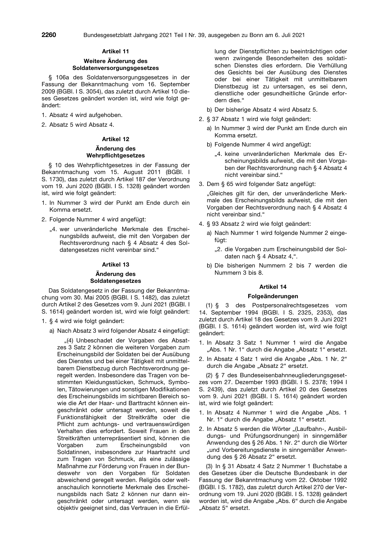 BGBl. 2021, Seite 2260 — Originalseite als Abbildung